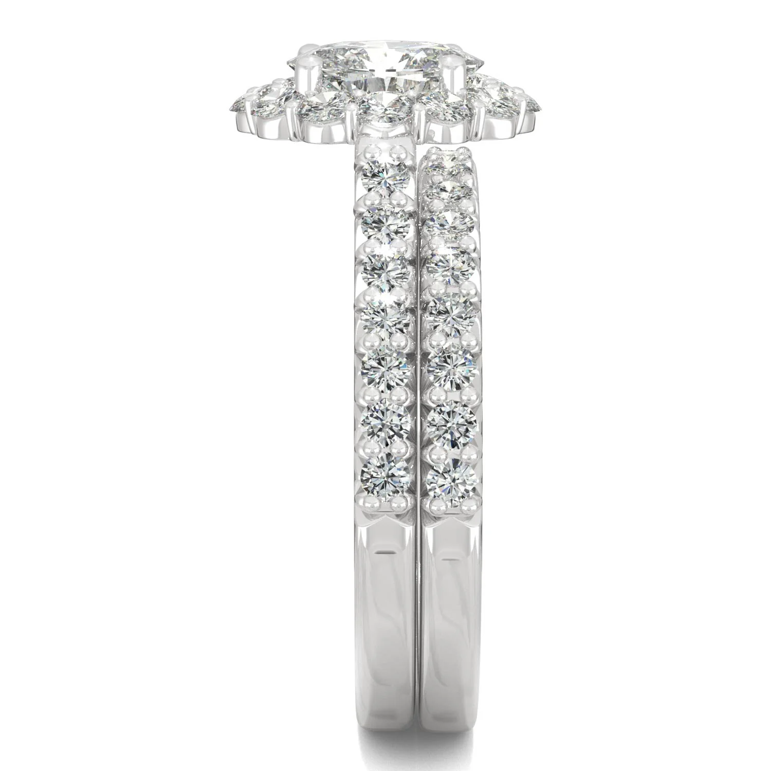 1.88 CTW DEW Oval Moissanite Halo Bridal Set in 14K White Gold - Image 5