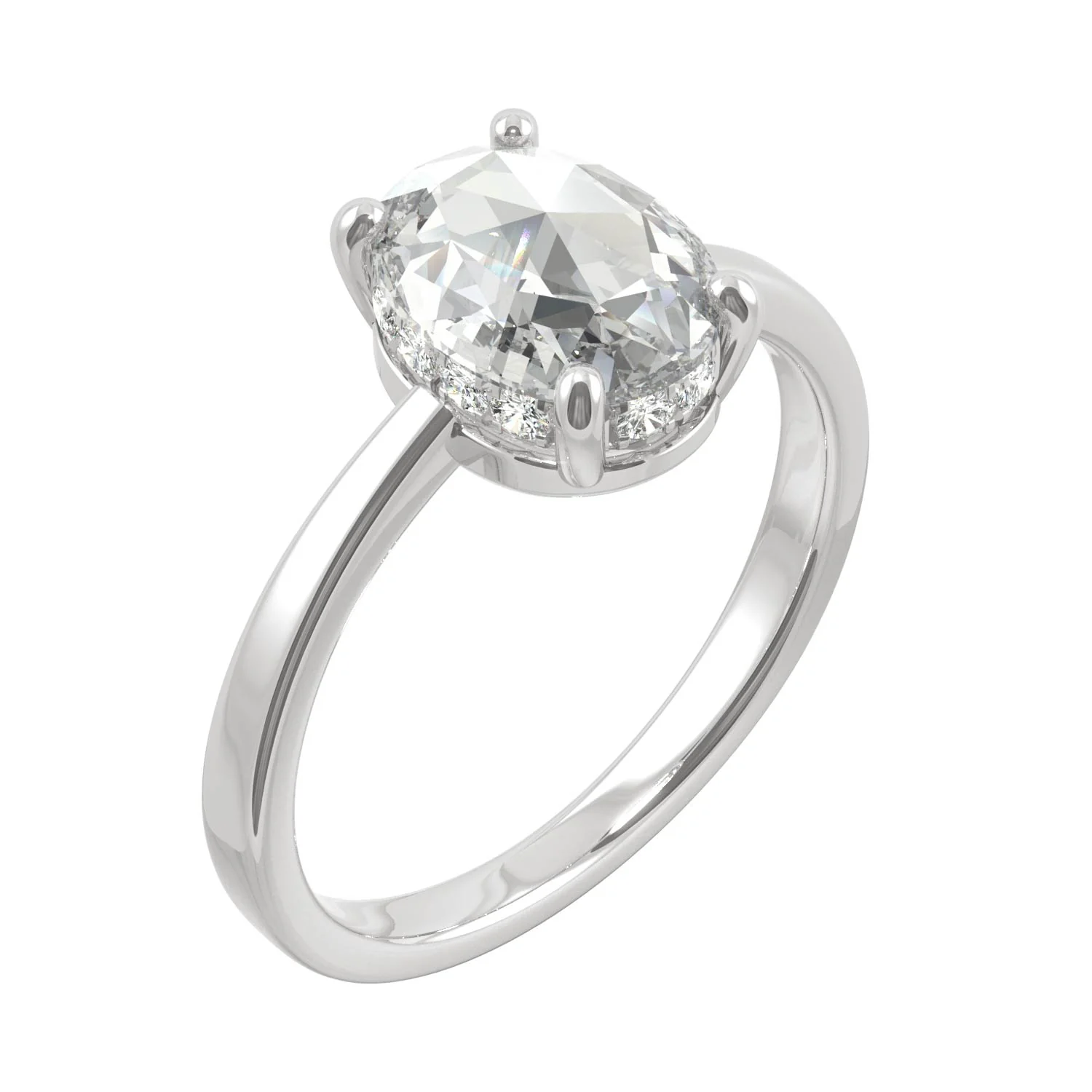 1.26 CTW DEW Oval Rose-Cut Moissanite Hidden Halo Ring in 14K White Gold - Image 2