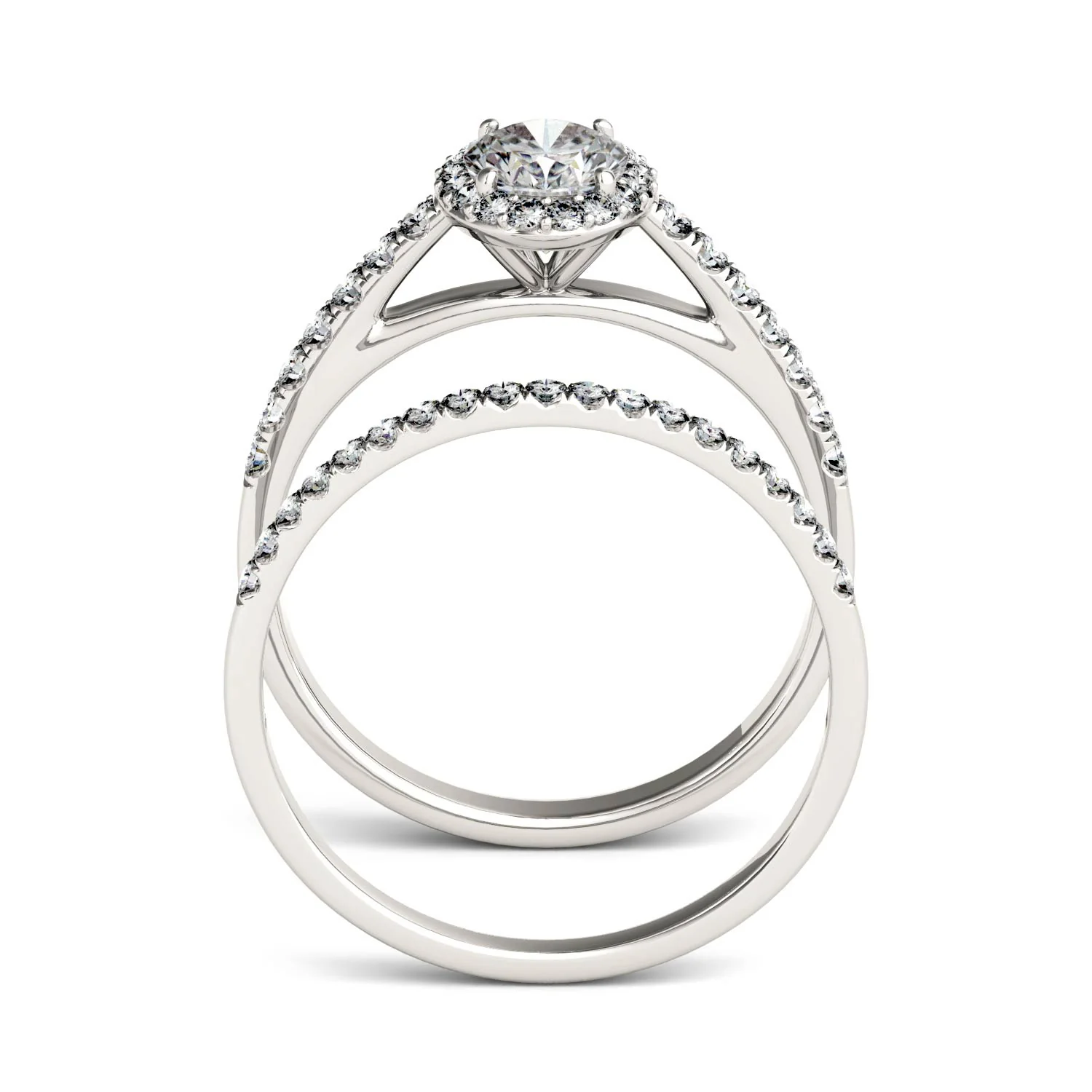 1.28 CTW DEW Oval Moissanite Side-Stone Halo Bridal Set in 14K White Gold - Image 3