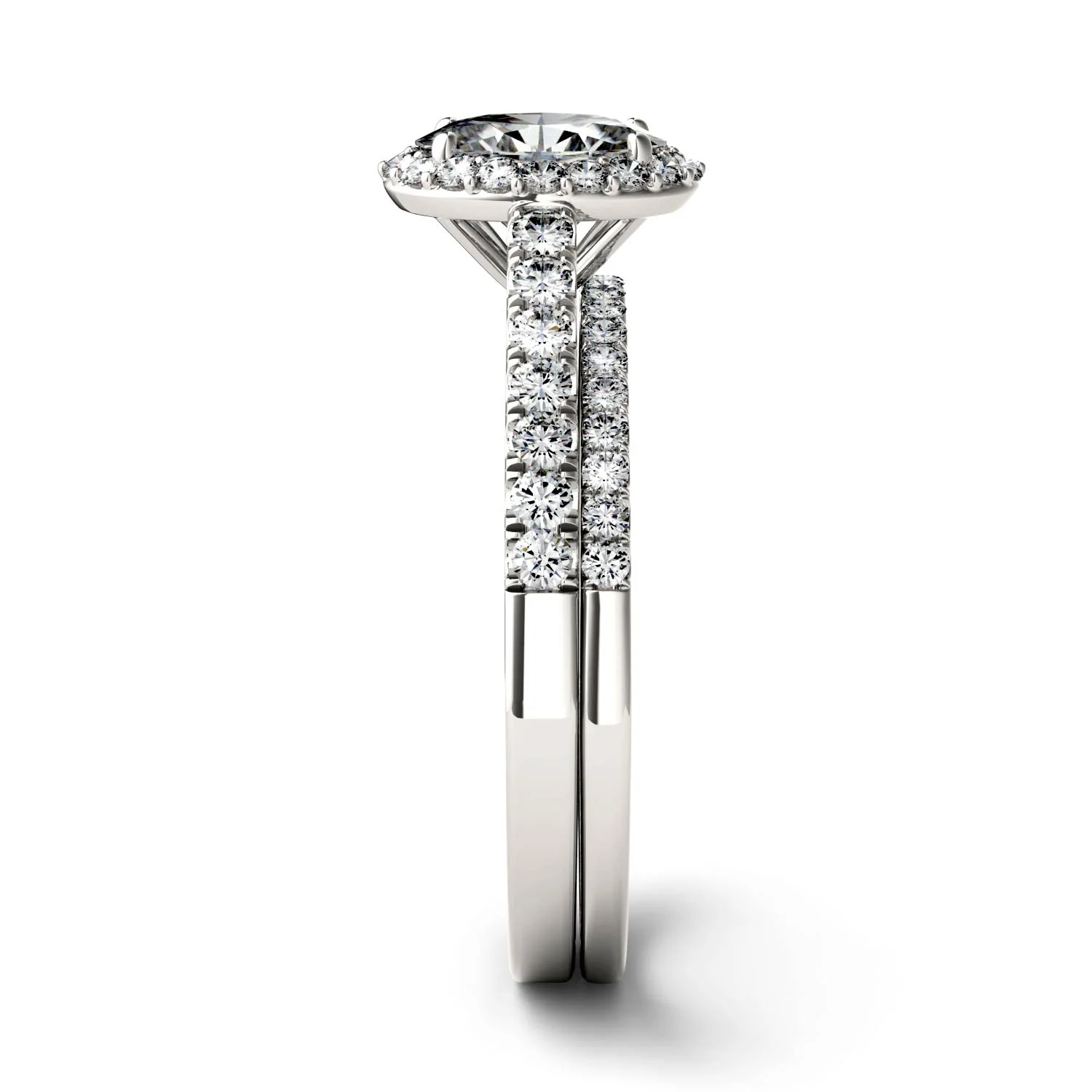 1.28 CTW DEW Oval Moissanite Side-Stone Halo Bridal Set in 14K White Gold - Image 5