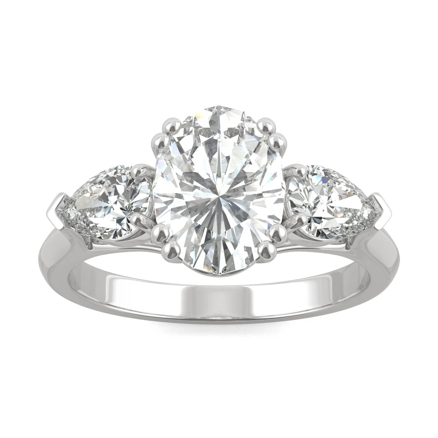 2.96 CTW DEW Oval Moissanite Three-Stone Engagement Ring in 14K White Gold