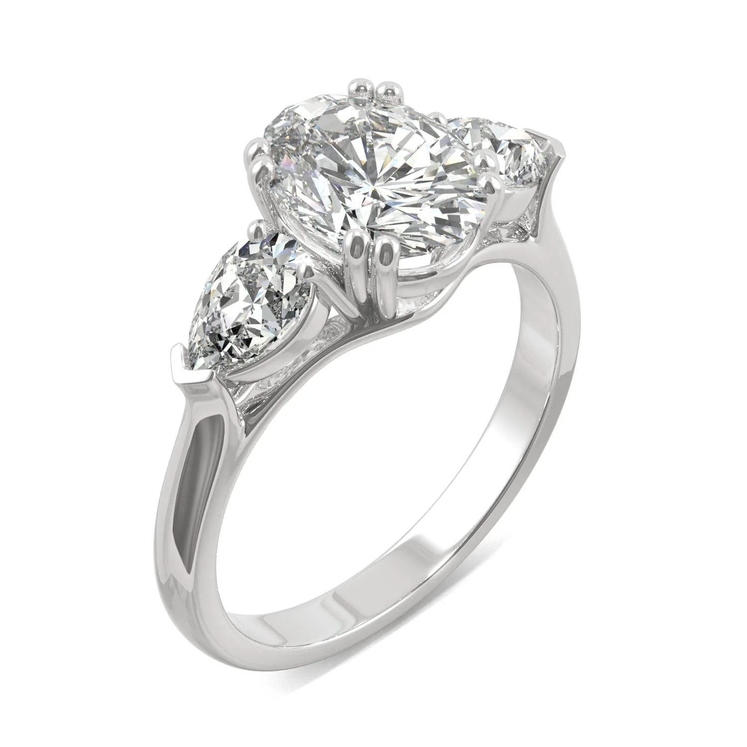 2.96 CTW DEW Oval Moissanite Three-Stone Engagement Ring in 14K White Gold - Image 2