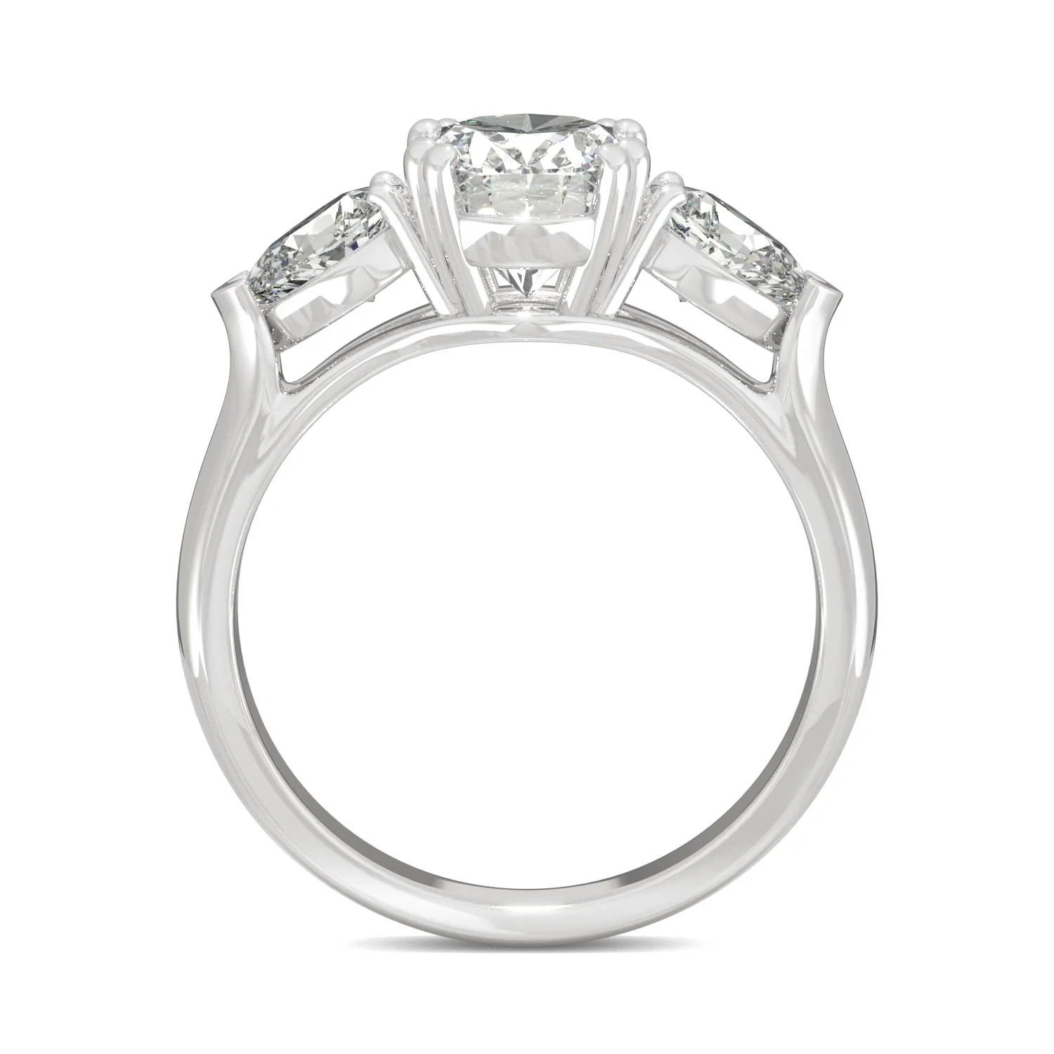 2.96 CTW DEW Oval Moissanite Three-Stone Engagement Ring in 14K White Gold - Image 3