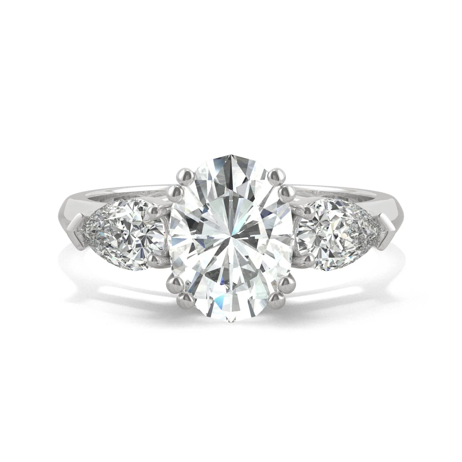 2.96 CTW DEW Oval Moissanite Three-Stone Engagement Ring in 14K White Gold - Image 4