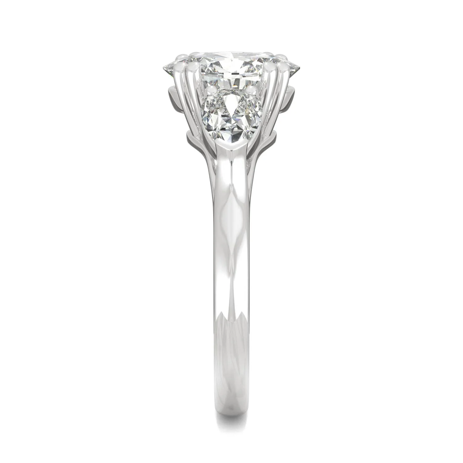 2.96 CTW DEW Oval Moissanite Three-Stone Engagement Ring in 14K White Gold - Image 5