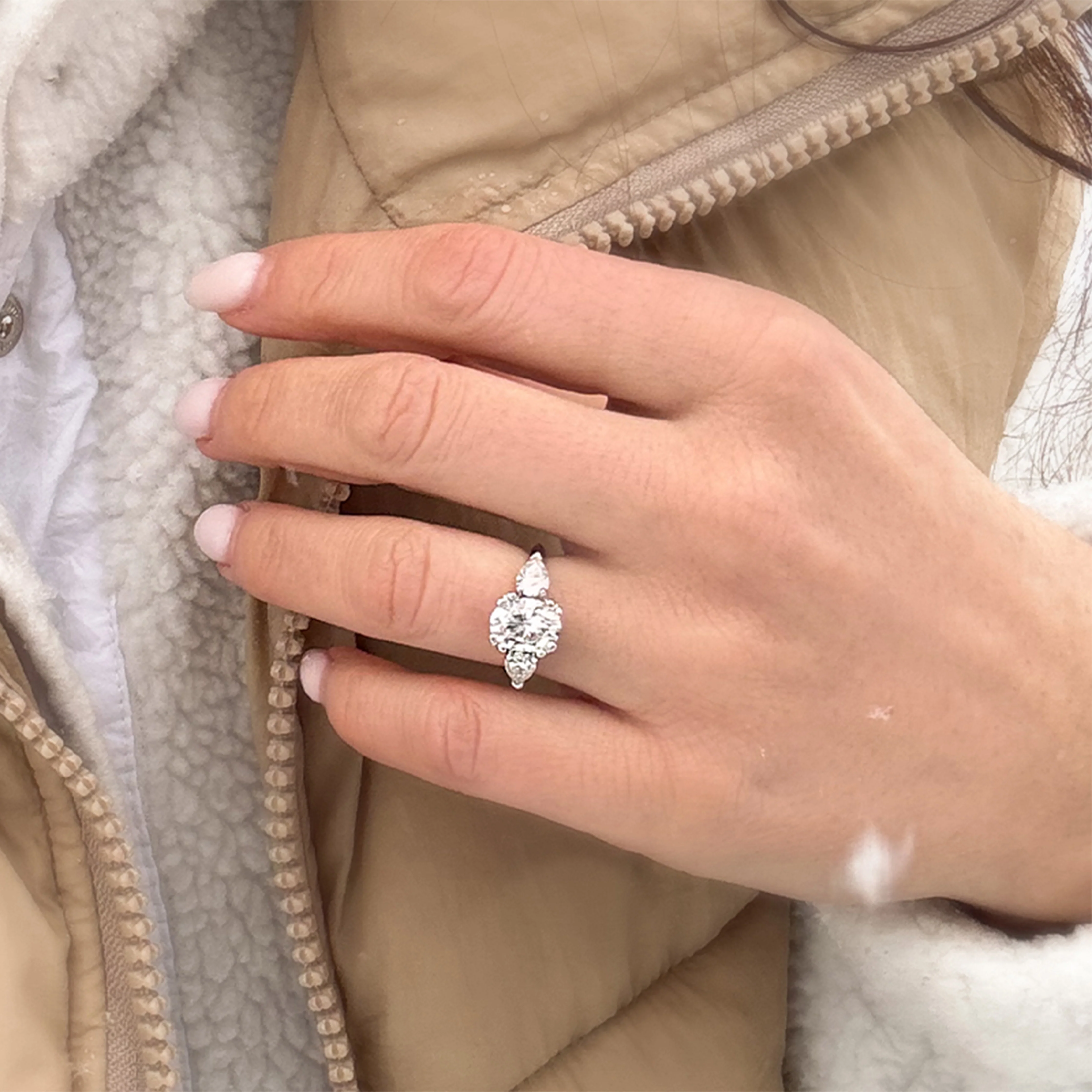 2.96 CTW DEW Oval Moissanite Three-Stone Engagement Ring in 14K White Gold - Image 6
