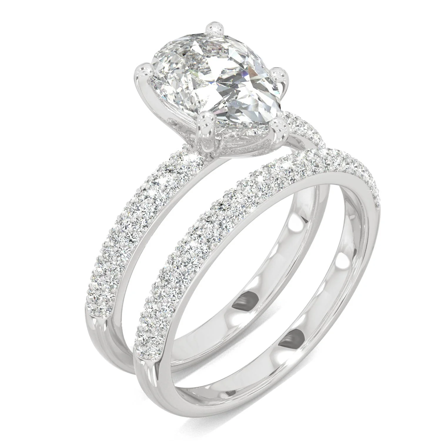 2.54 CTW DEW Pear Side-Stone Pavé Moissanite Bridal Set in 14K White Gold - Image 2