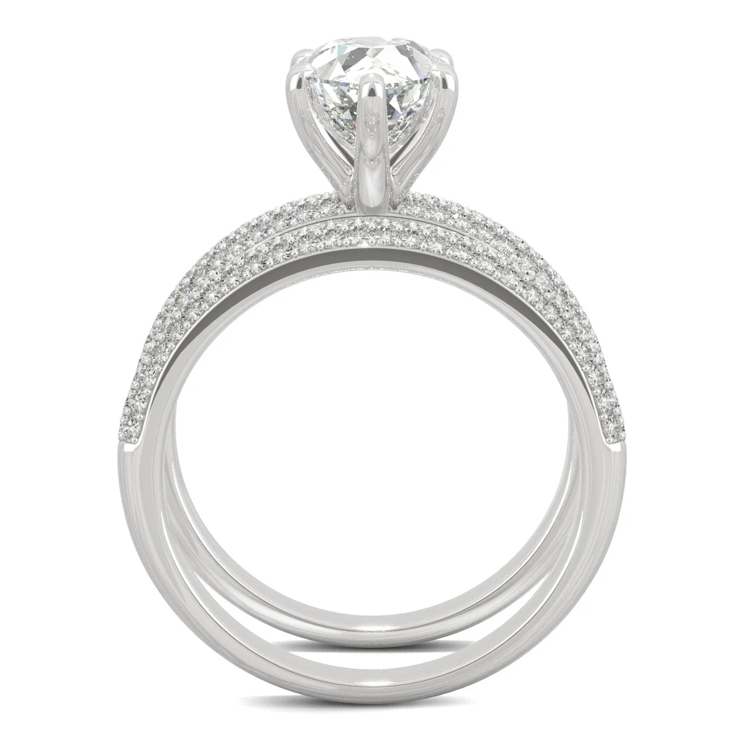 2.54 CTW DEW Pear Side-Stone Pavé Moissanite Bridal Set in 14K White Gold - Image 3