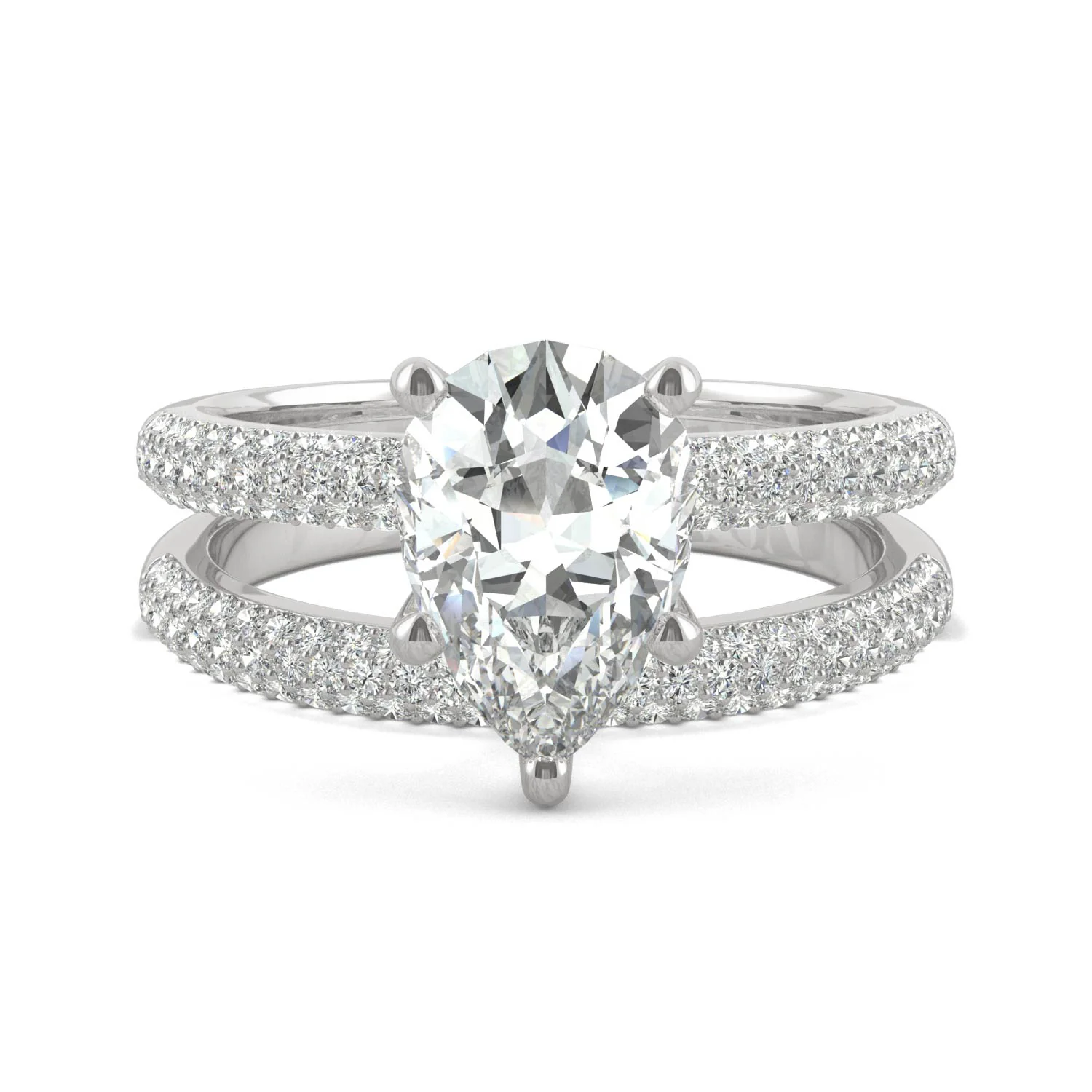 2.54 CTW DEW Pear Side-Stone Pavé Moissanite Bridal Set in 14K White Gold - Image 4