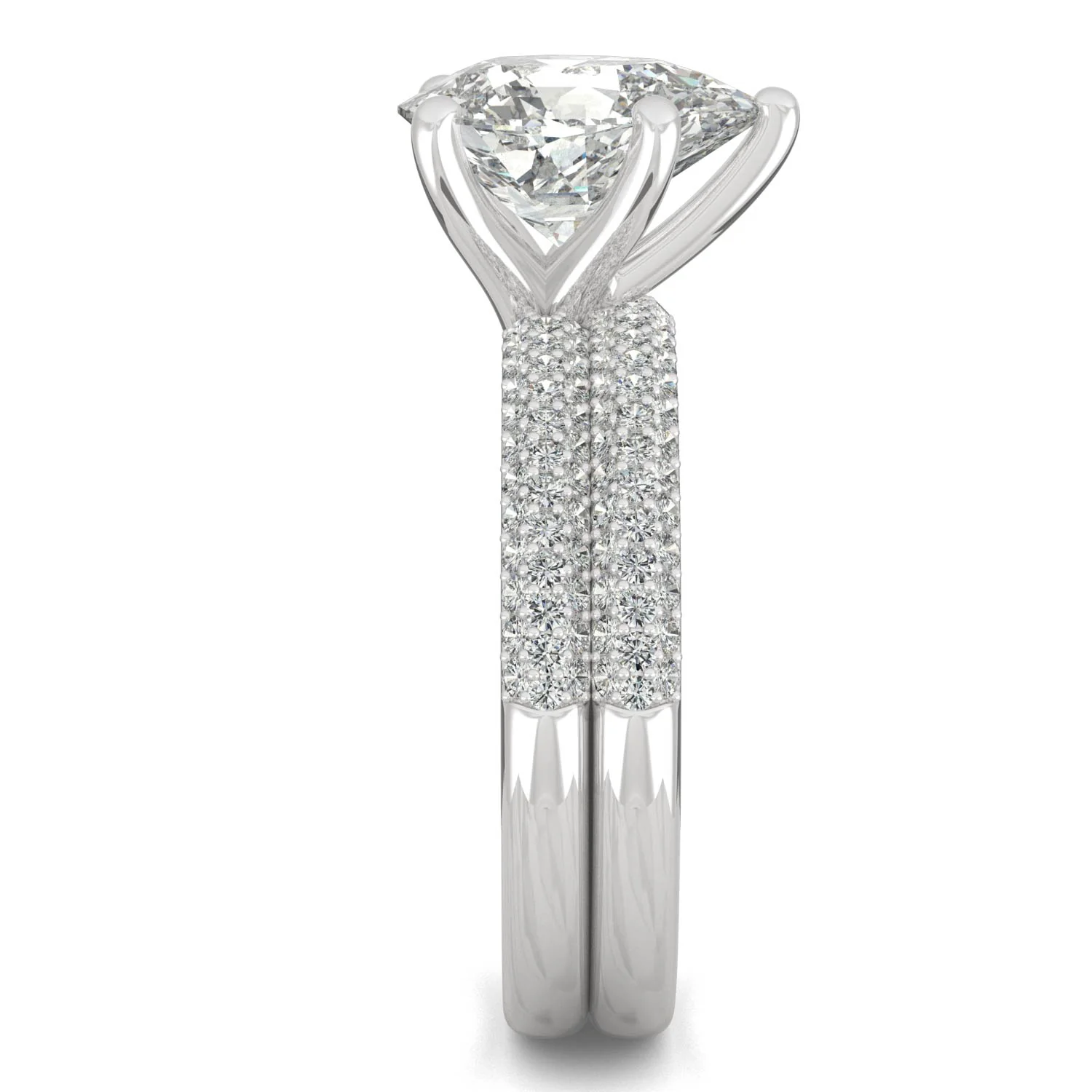 2.54 CTW DEW Pear Side-Stone Pavé Moissanite Bridal Set in 14K White Gold - Image 5