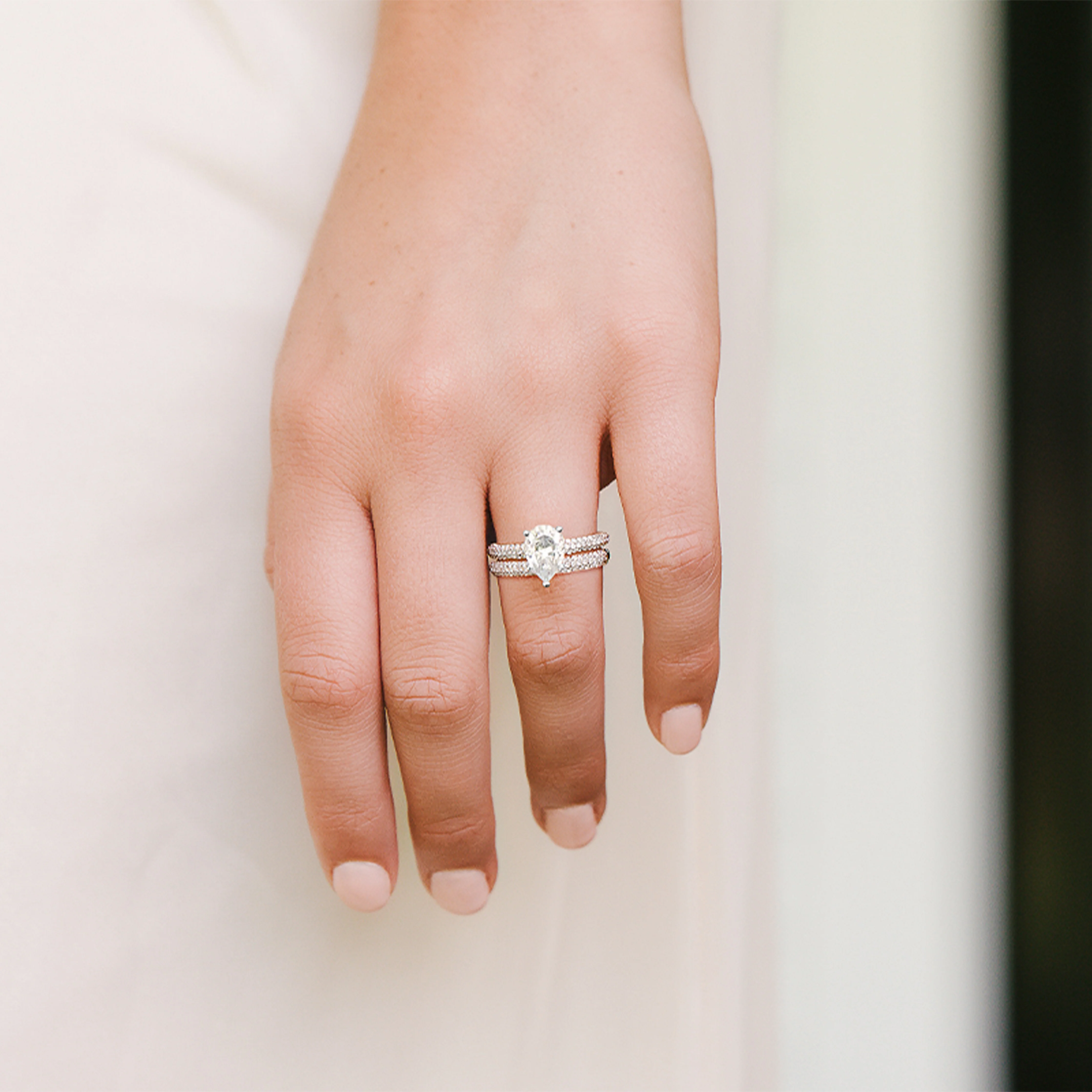 2.54 CTW DEW Pear Side-Stone Pavé Moissanite Bridal Set in 14K White Gold - Image 6