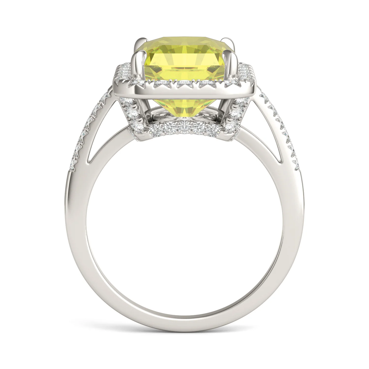 5.90 CTW DEW Radiant Yellow Moissanite Accented Ring in 14K White Gold - Image 3