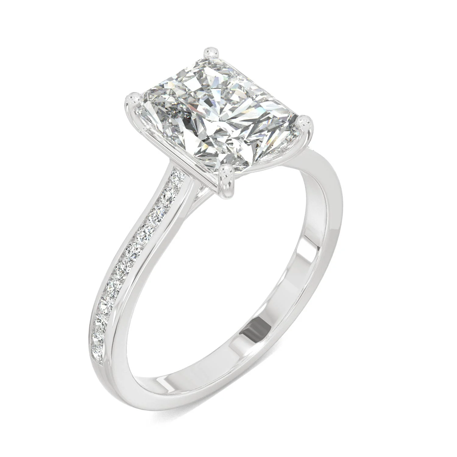 2.88 CTW DEW Radiant Moissanite Engagement Ring in 14K White Gold - Image 2