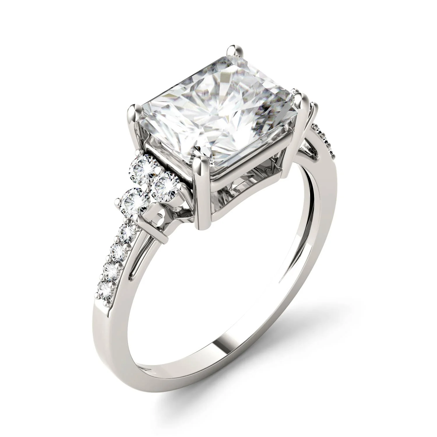 2.90 CTW DEW Radiant Moissanite Engagement Ring in 14K White Gold - Image 2