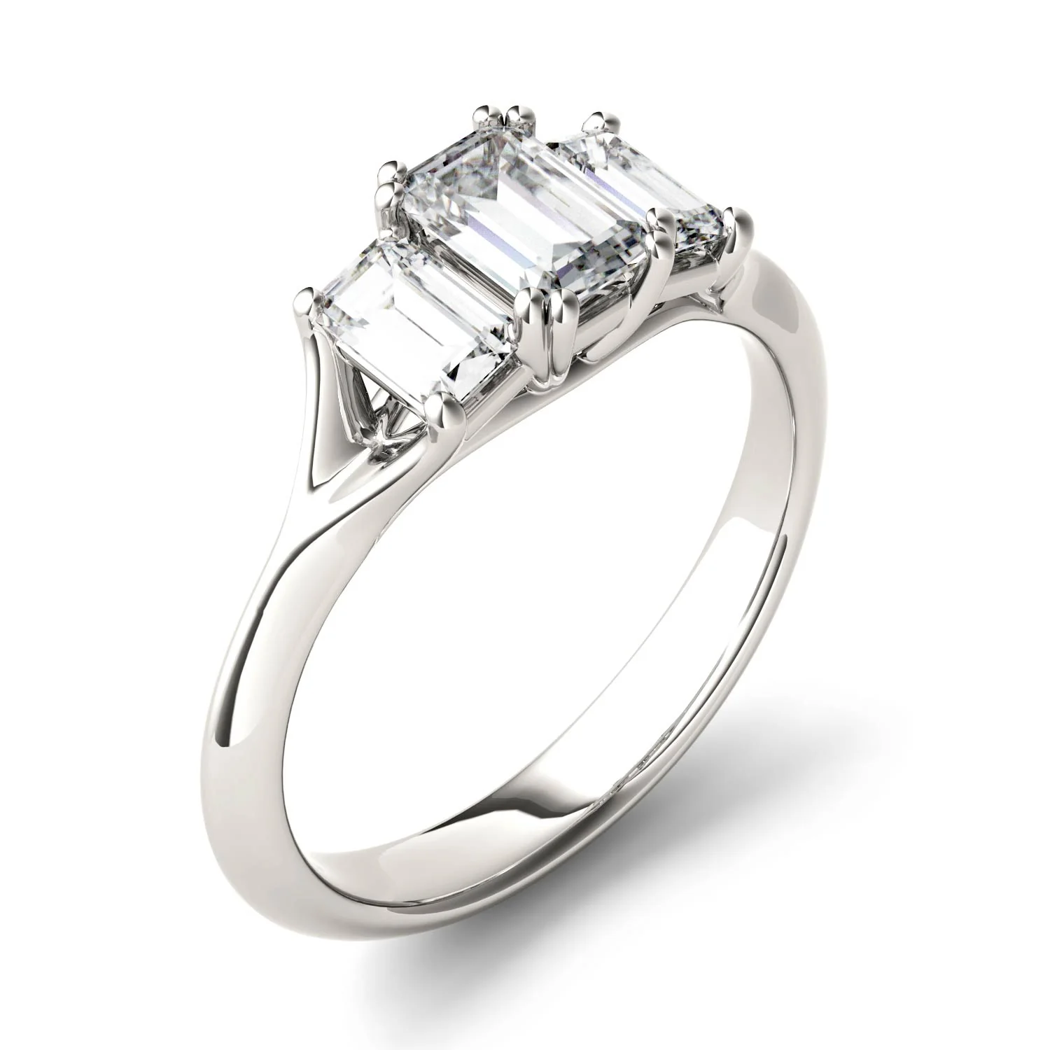 1.36 CTW DEW Radiant Moissanite Three Stone Ring in 14K White Gold - Image 2