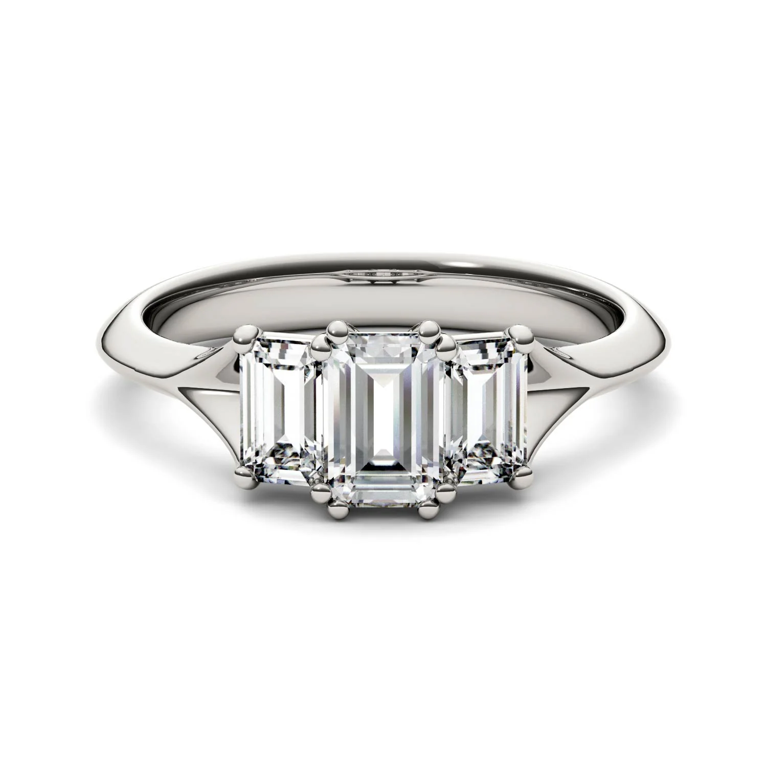1.36 CTW DEW Radiant Moissanite Three Stone Ring in 14K White Gold - Image 4