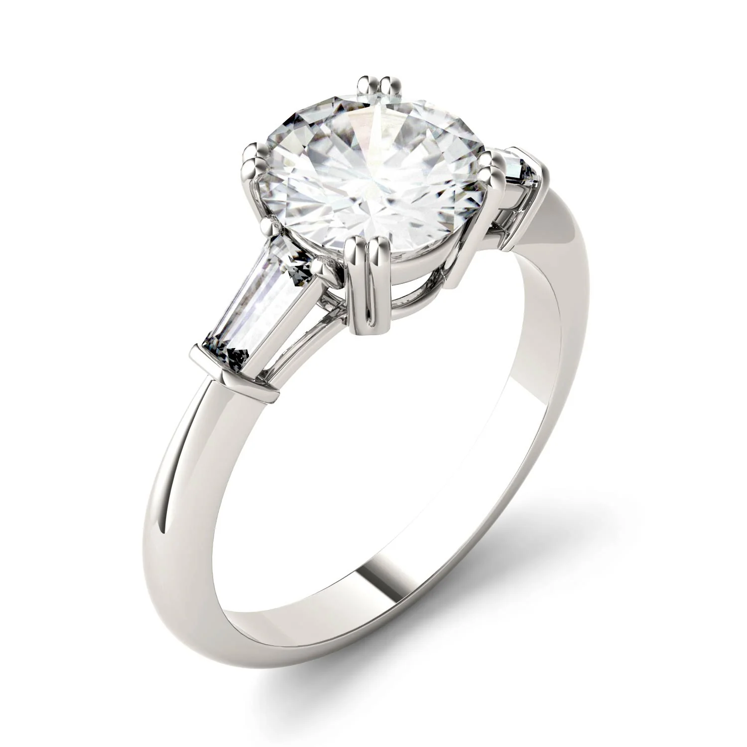 2.27 CTW DEW Round Moissanite Three-Stone Ring in 14K White Gold - Image 2