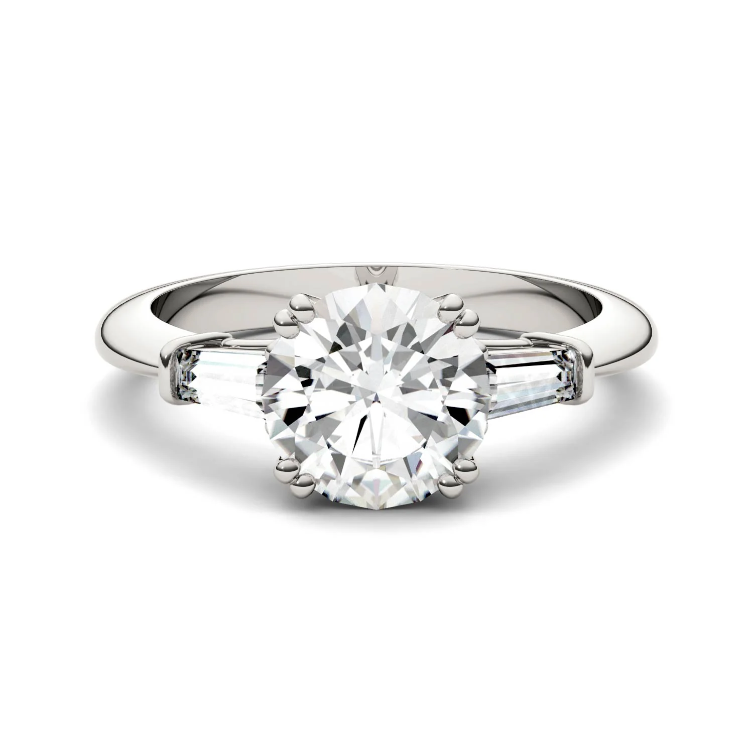 2.27 CTW DEW Round Moissanite Three-Stone Ring in 14K White Gold - Image 4