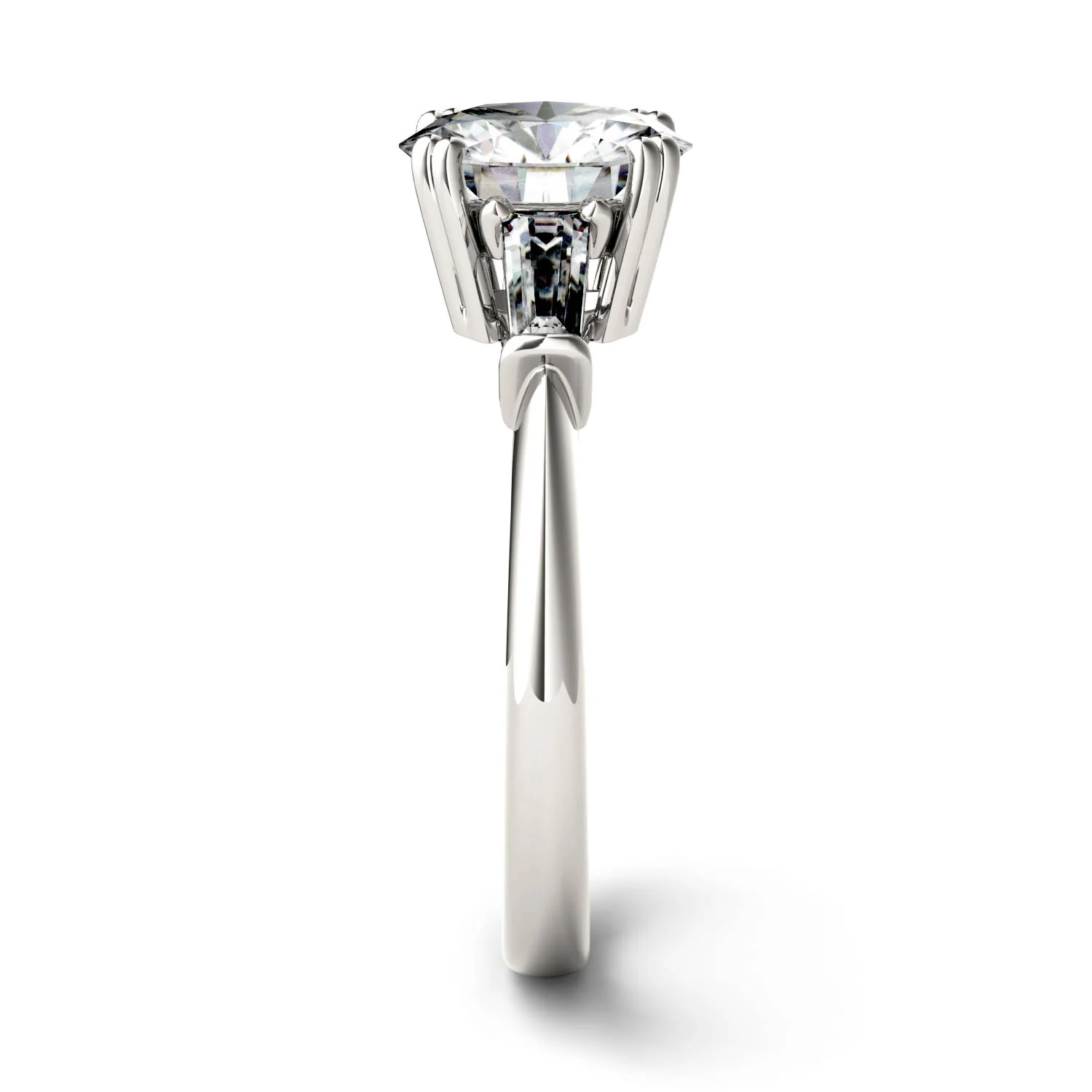 2.27 CTW DEW Round Moissanite Three-Stone Ring in 14K White Gold - Image 5