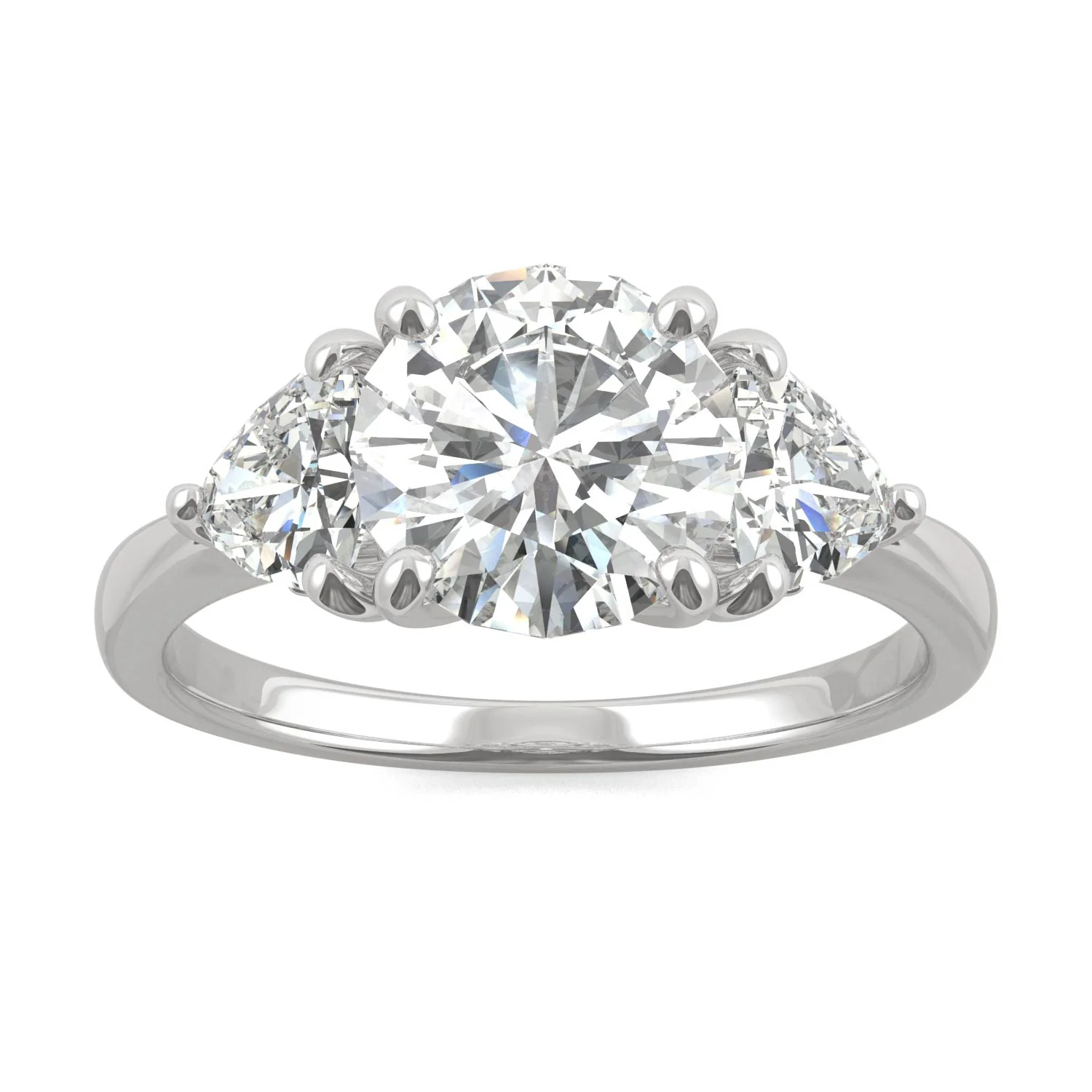 2.70 CTW DEW Round Moissanite Three-Stone Ring in 14K White Gold