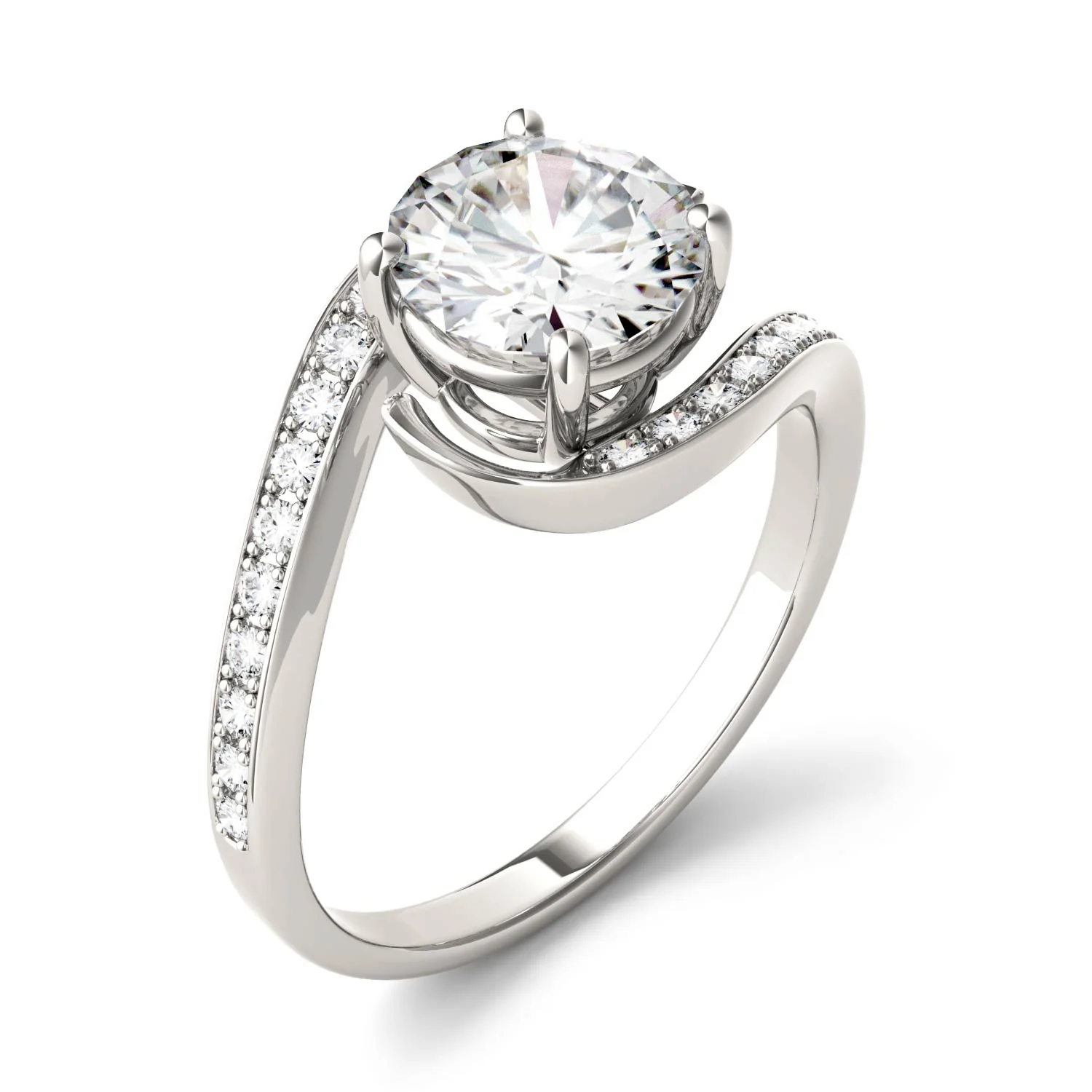 1.74 CTW DEW Round Moissanite Bypass Ring in 14K White Gold - Image 2