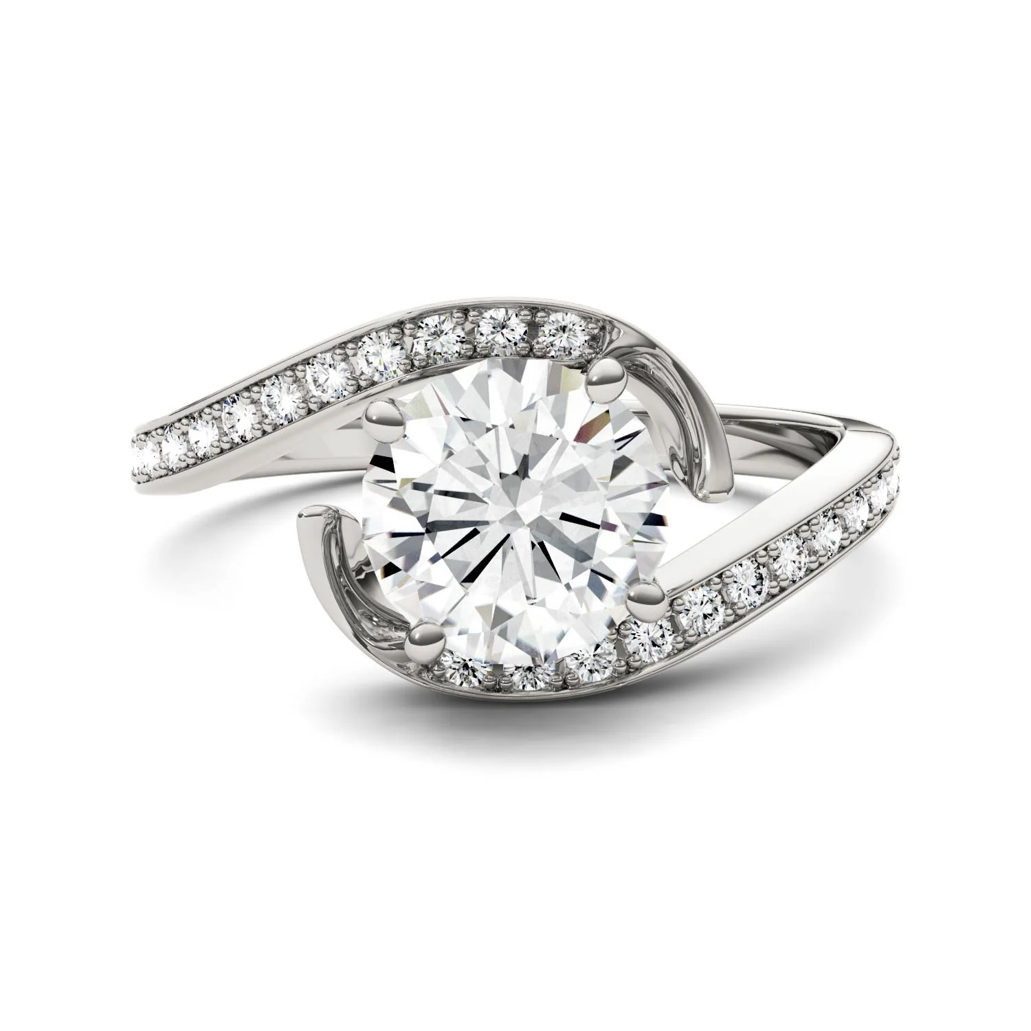 1.74 CTW DEW Round Moissanite Bypass Ring in 14K White Gold - Image 4
