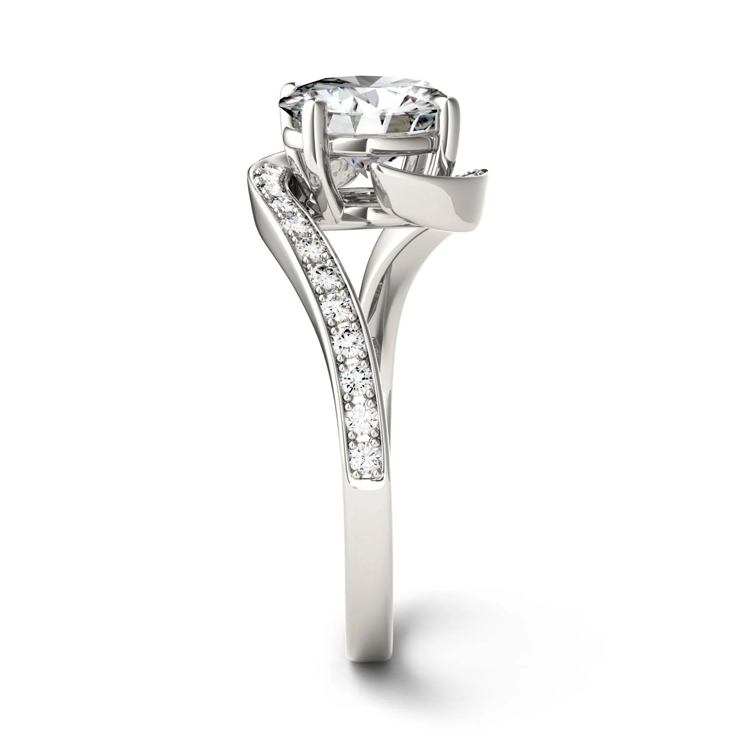 1.74 CTW DEW Round Moissanite Bypass Ring in 14K White Gold - Image 5