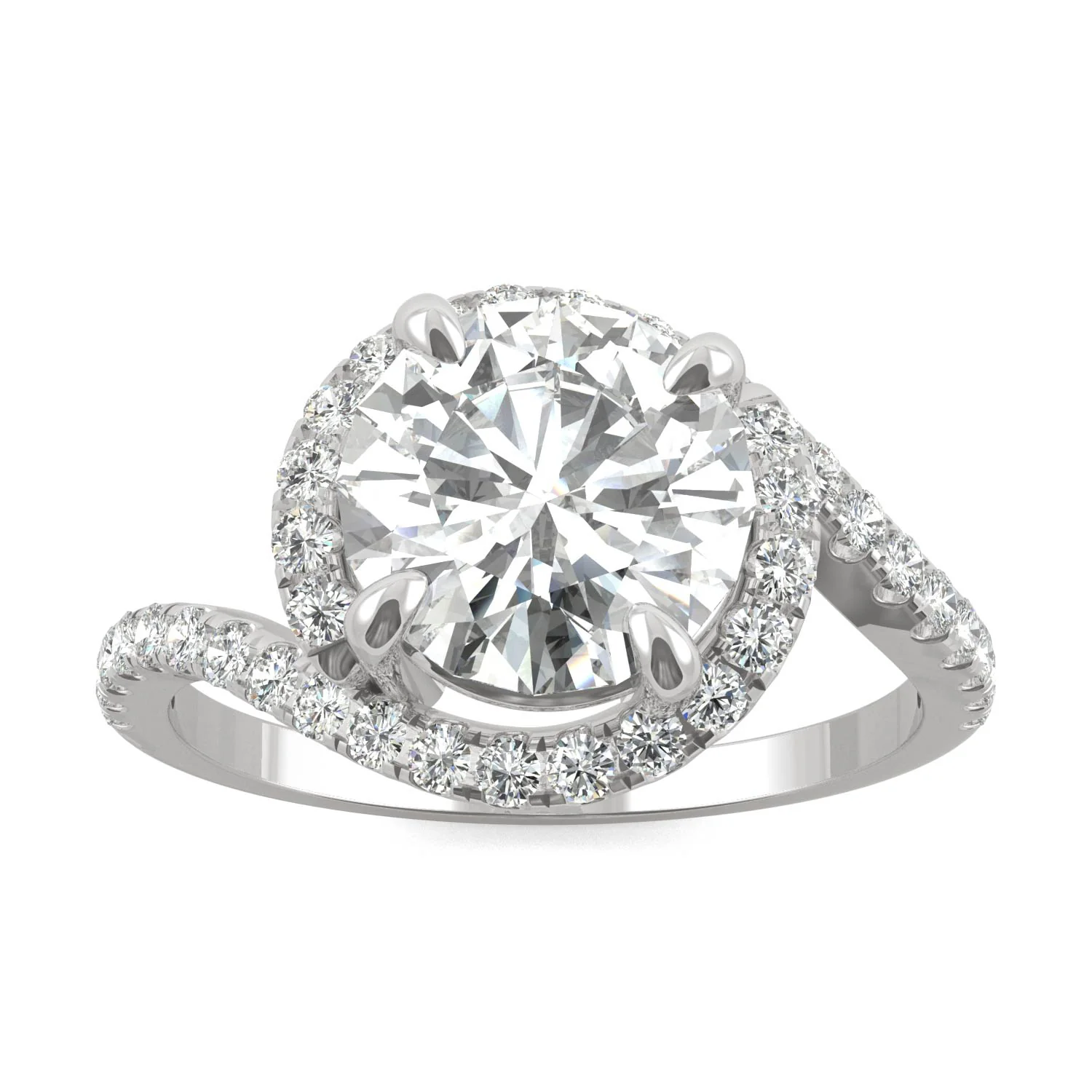 2.24 CTW DEW Round Moissanite Bypass Ring in 14K White Gold