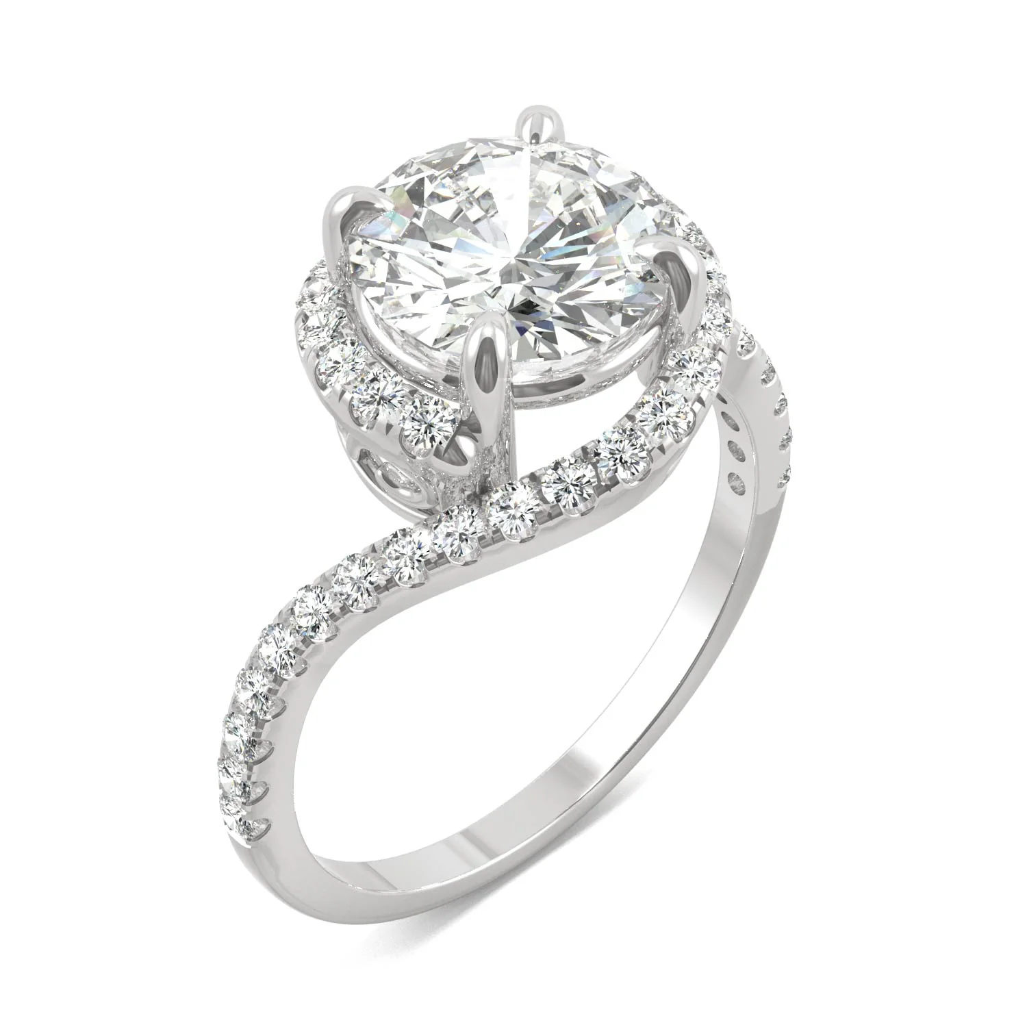 2.24 CTW DEW Round Moissanite Bypass Ring in 14K White Gold - Image 2