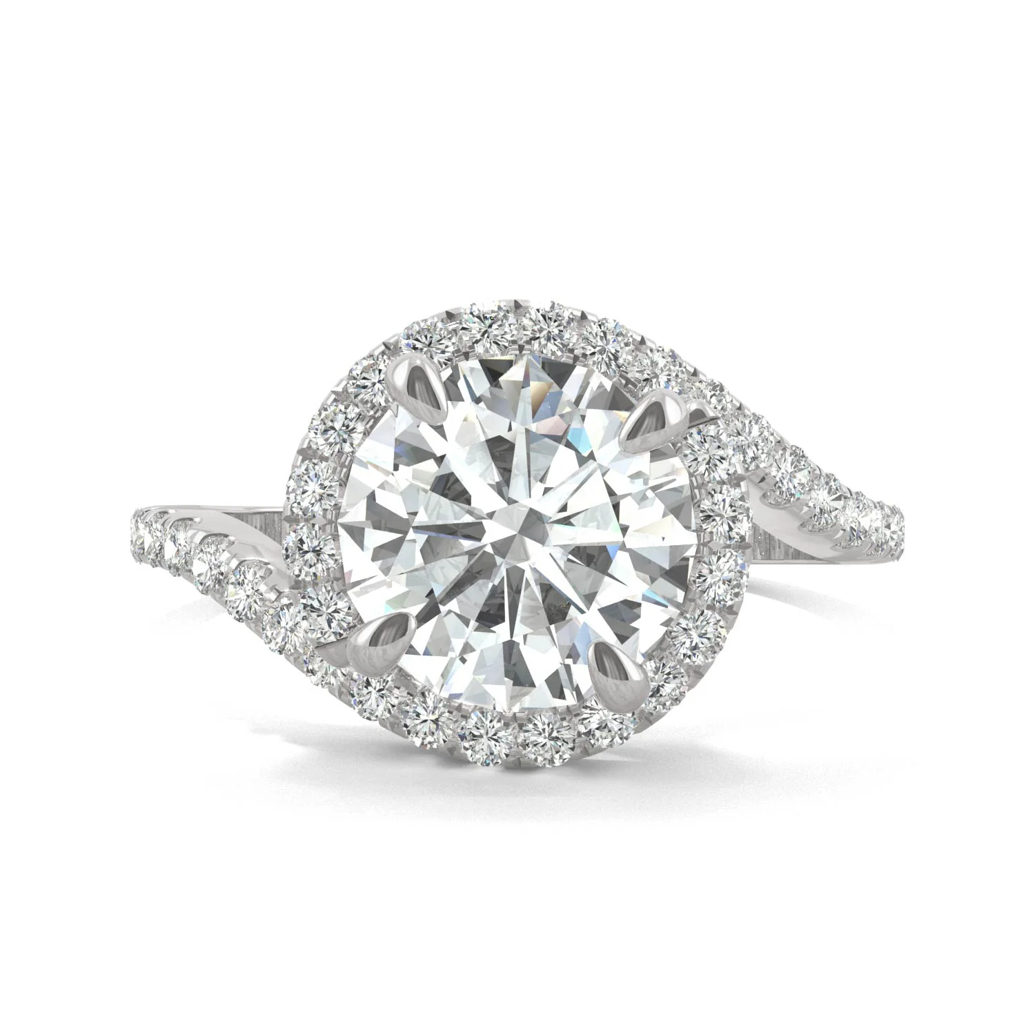 2.24 CTW DEW Round Moissanite Bypass Ring in 14K White Gold - Image 4
