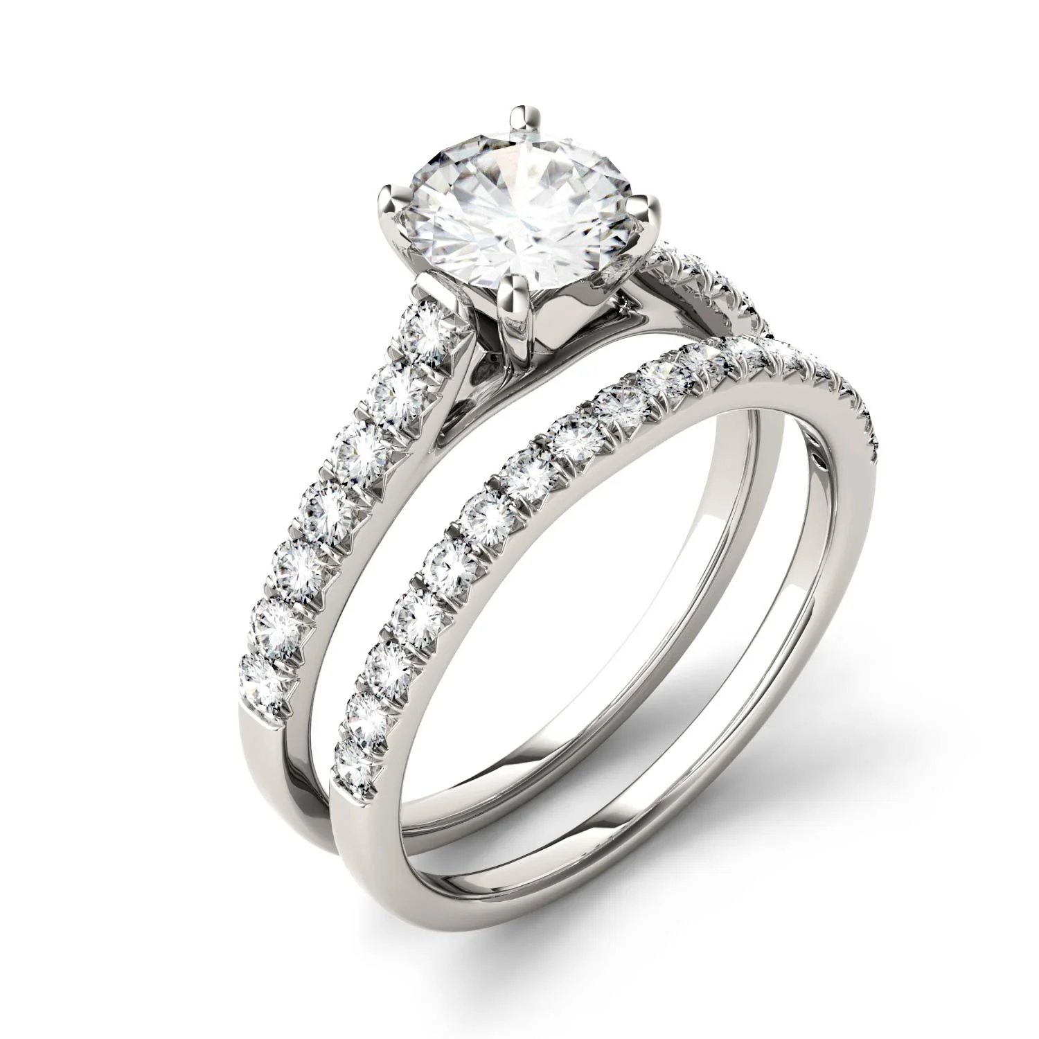 1.61 CTW DEW Round Moissanite Bridal Set in 14K White Gold - Image 2