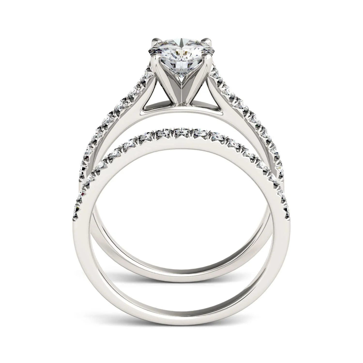 1.61 CTW DEW Round Moissanite Bridal Set in 14K White Gold - Image 3