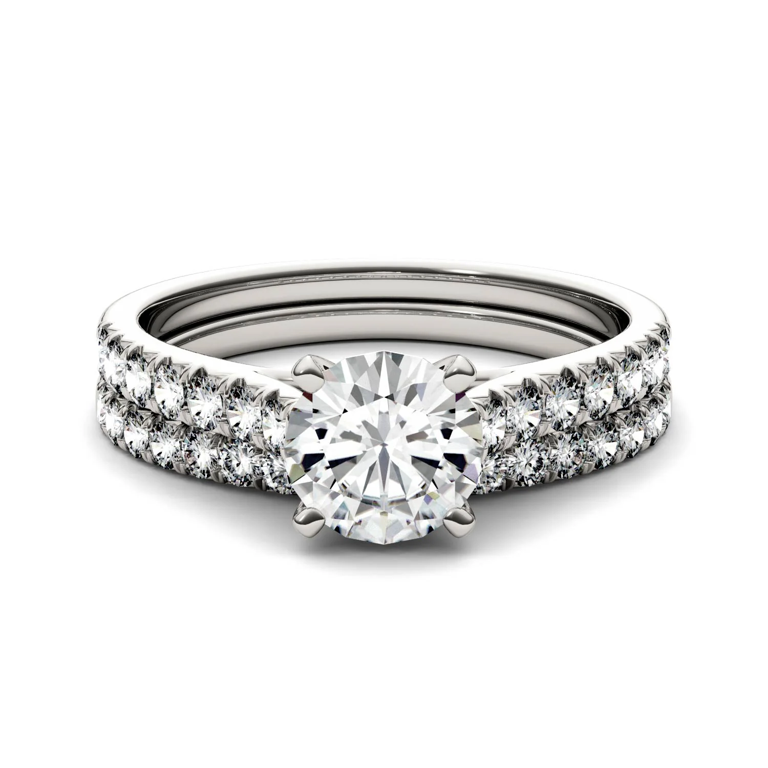 1.61 CTW DEW Round Moissanite Bridal Set in 14K White Gold - Image 4