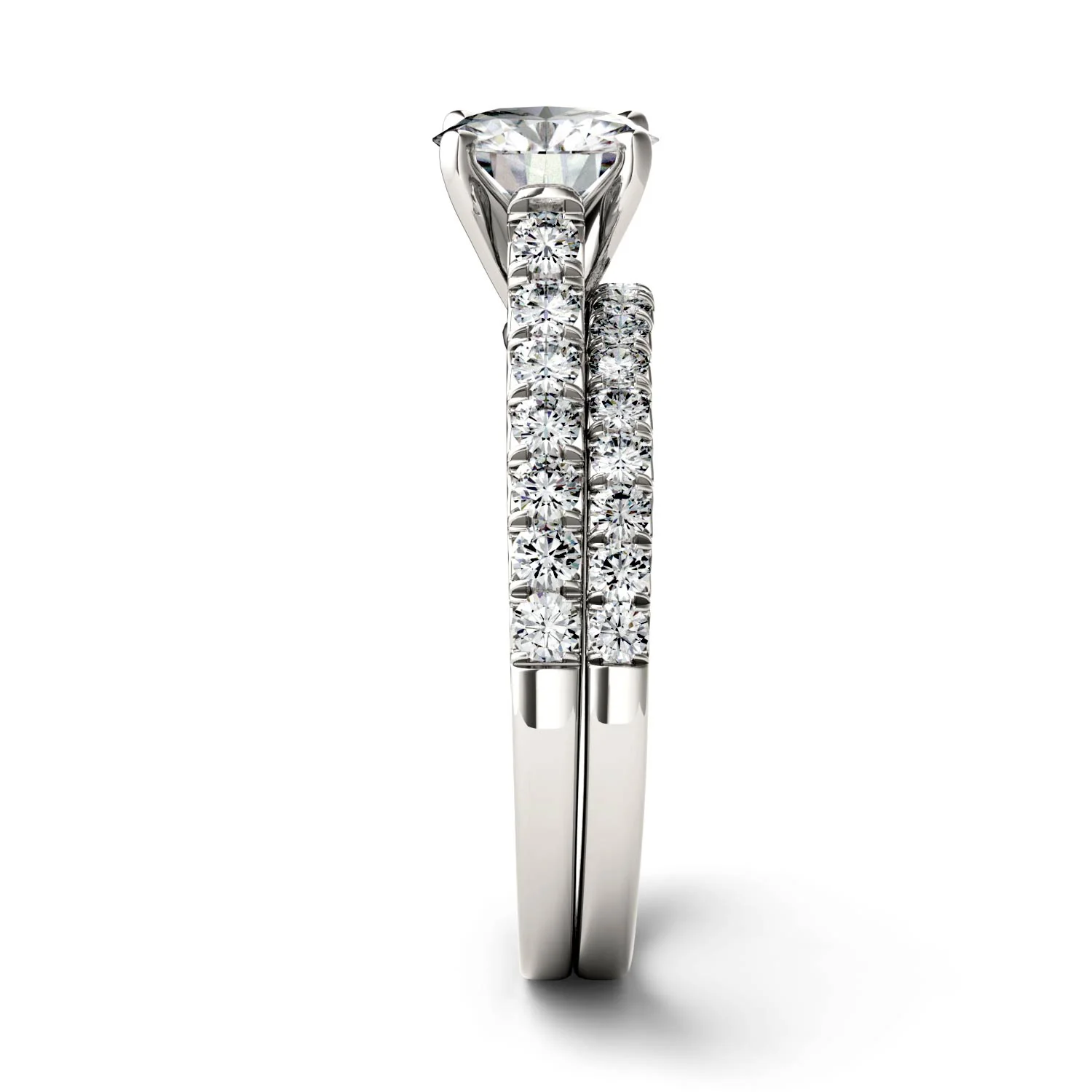 1.61 CTW DEW Round Moissanite Bridal Set in 14K White Gold - Image 5