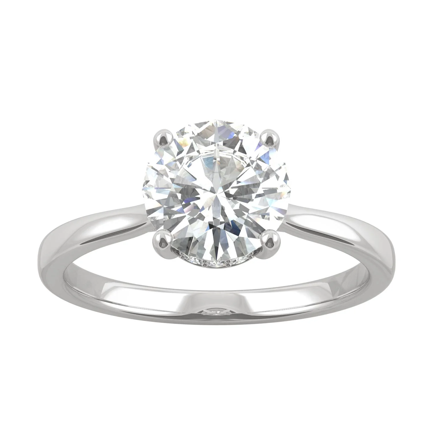 1.58 CTW DEW Round Moissanite Hidden Halo Engagement Ring in 14K White Gold