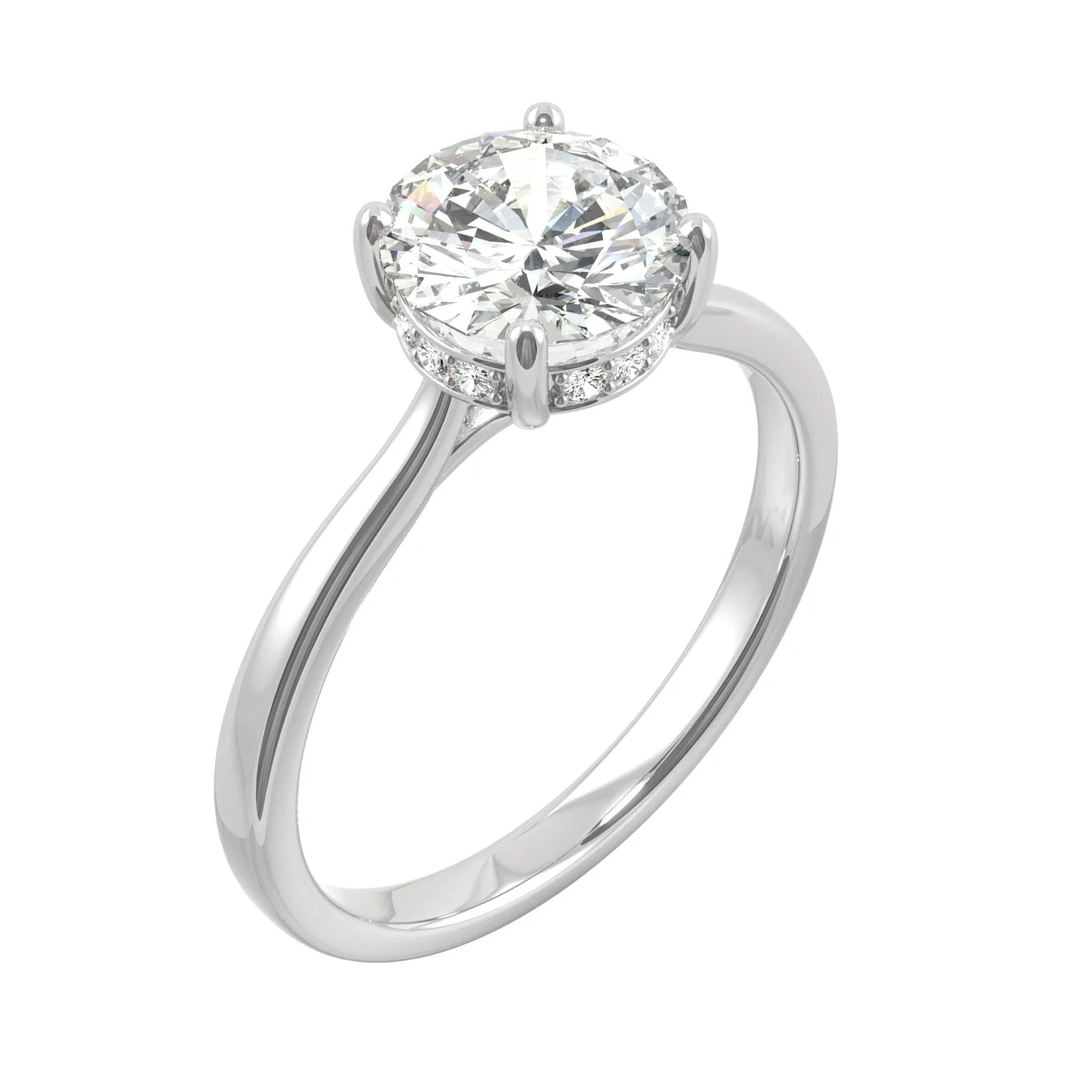 1.58 CTW DEW Round Moissanite Hidden Halo Engagement Ring in 14K White Gold - Image 3