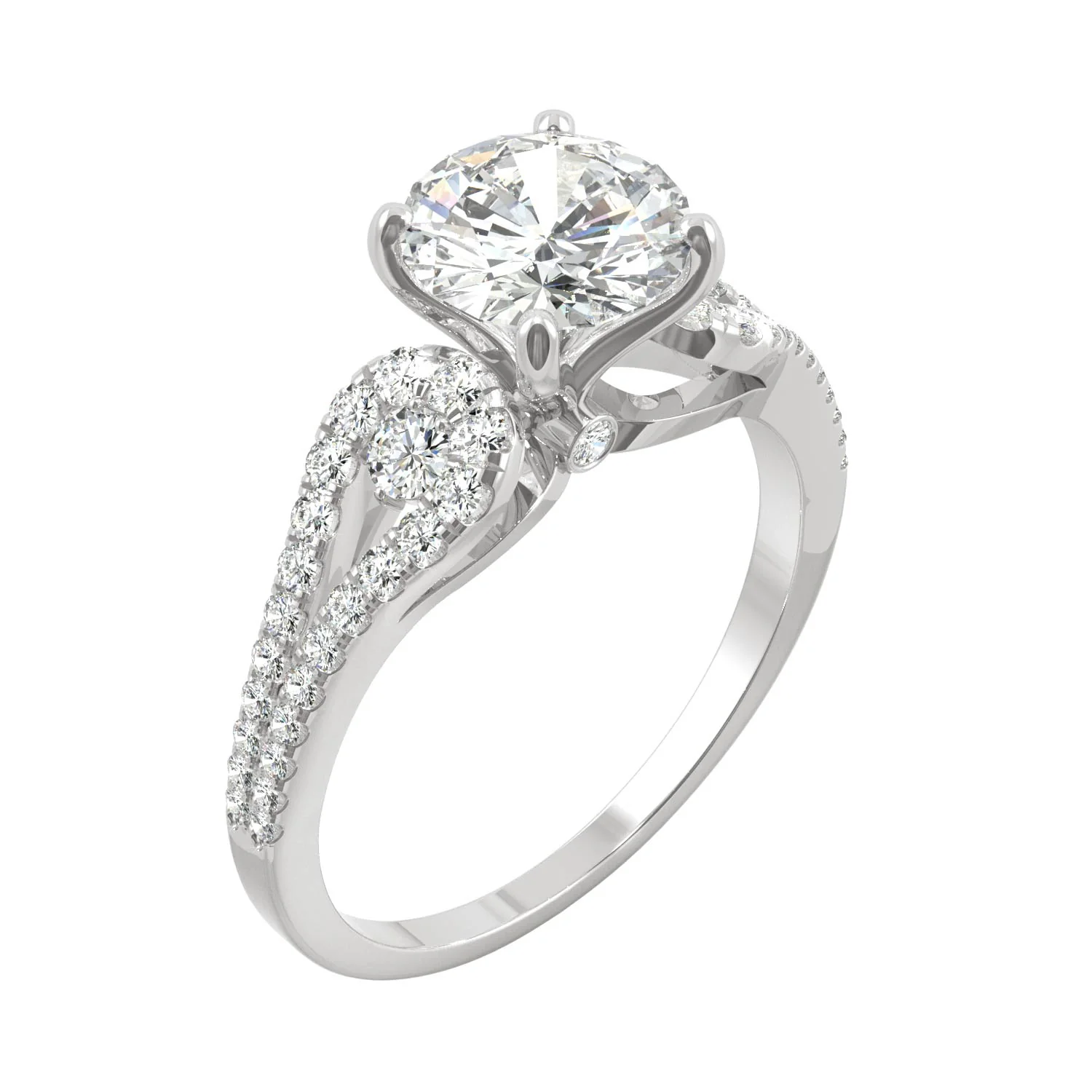 2.08 CTW DEW Round Moissanite Accented Engagement Ring in 14K White Gold - Image 2