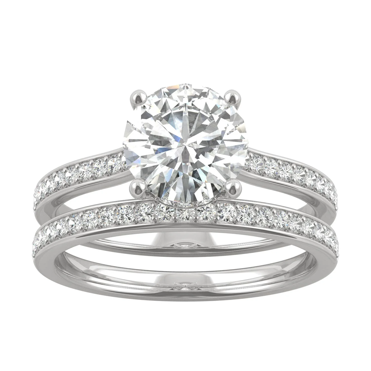 1.92 CTW DEW Round Moissanite Bridal Set in 14K White Gold