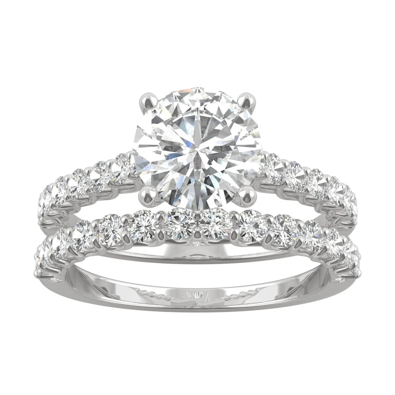 2.37 CTW DEW Round Moissanite Cathedral Bridal Set in 14K White Gold