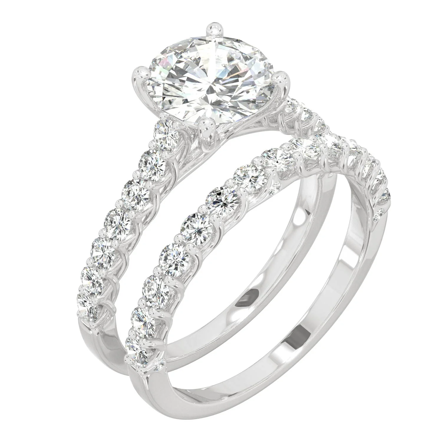 2.37 CTW DEW Round Moissanite Cathedral Bridal Set in 14K White Gold - Image 2