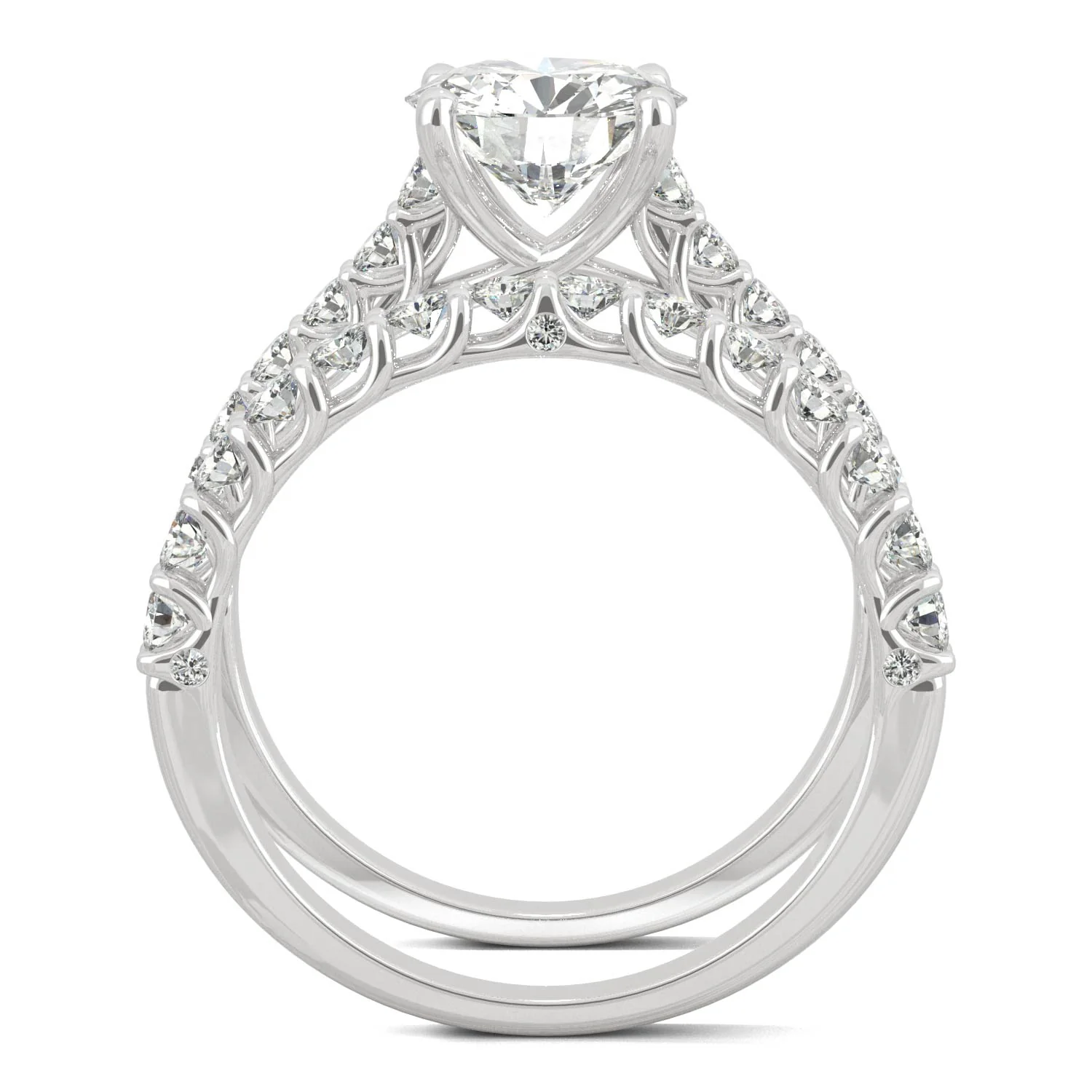 2.37 CTW DEW Round Moissanite Cathedral Bridal Set in 14K White Gold - Image 3