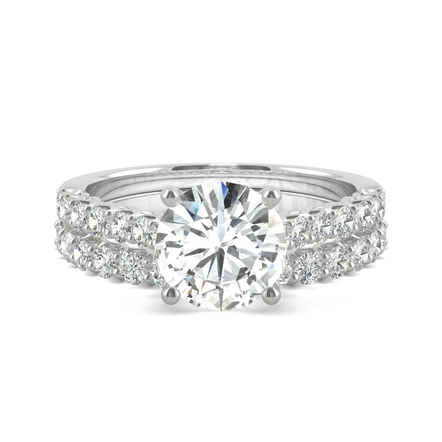 2.37 CTW DEW Round Moissanite Cathedral Bridal Set in 14K White Gold - Image 4