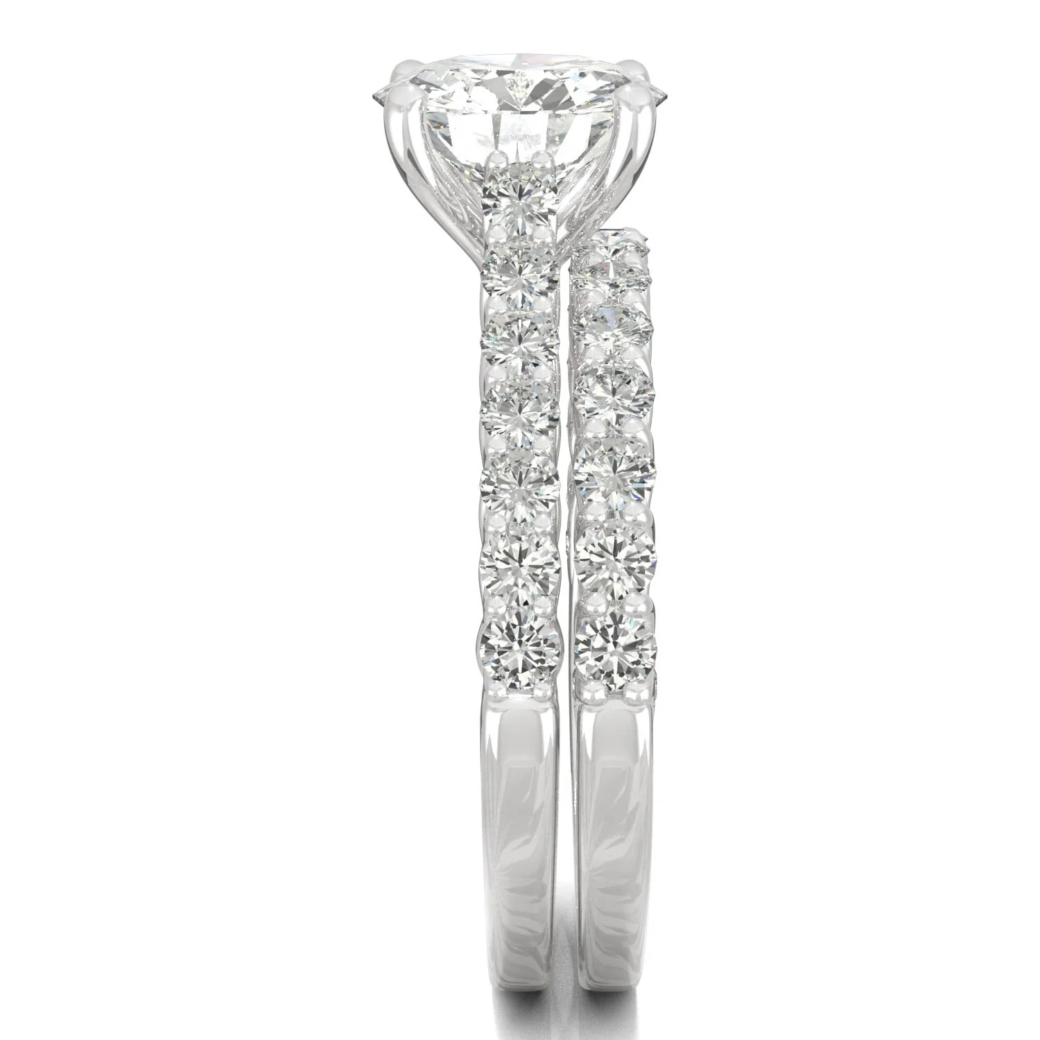 2.37 CTW DEW Round Moissanite Cathedral Bridal Set in 14K White Gold - Image 5