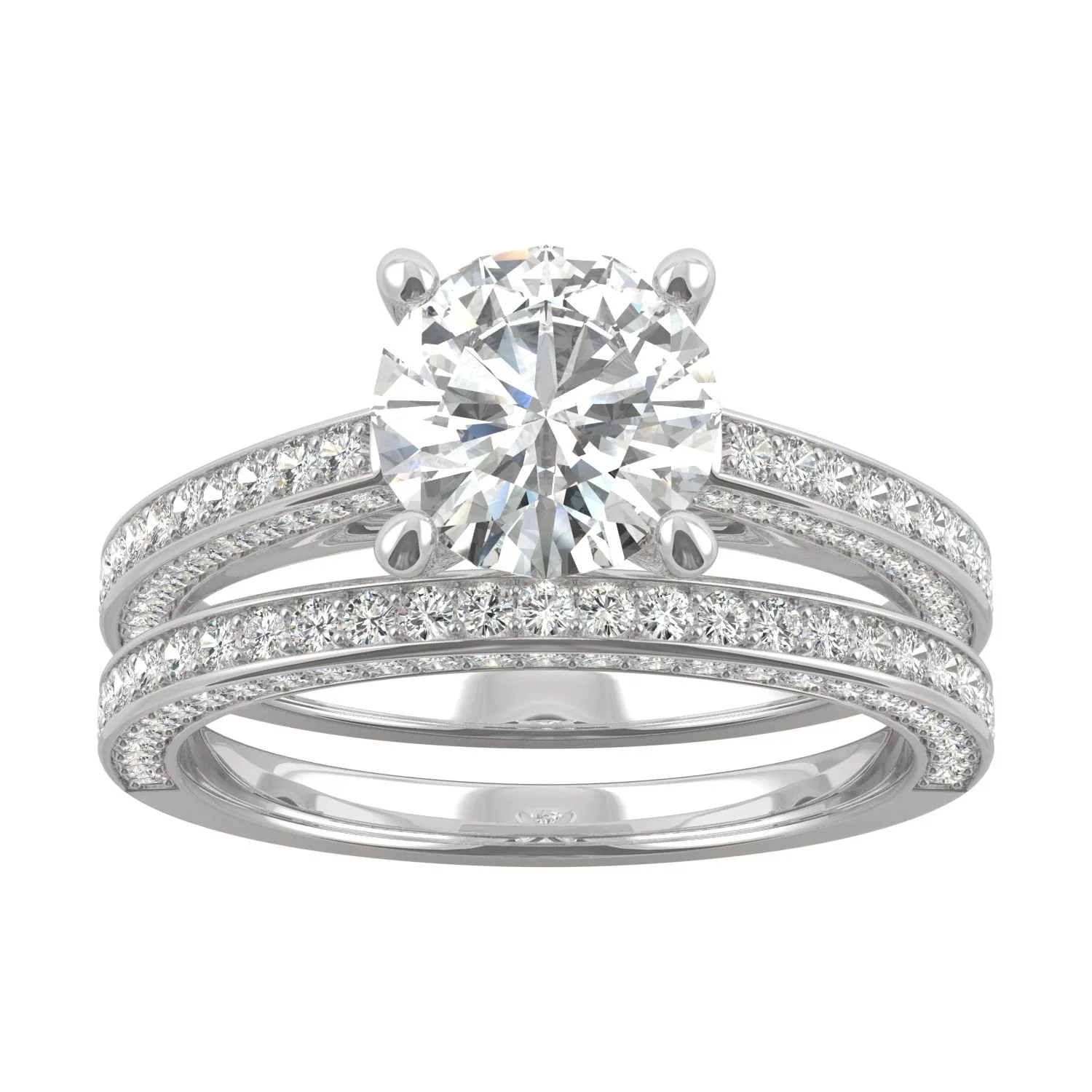 2.71 CTW DEW Round Moissanite Side-Stone Bridal Set in 14K White Gold