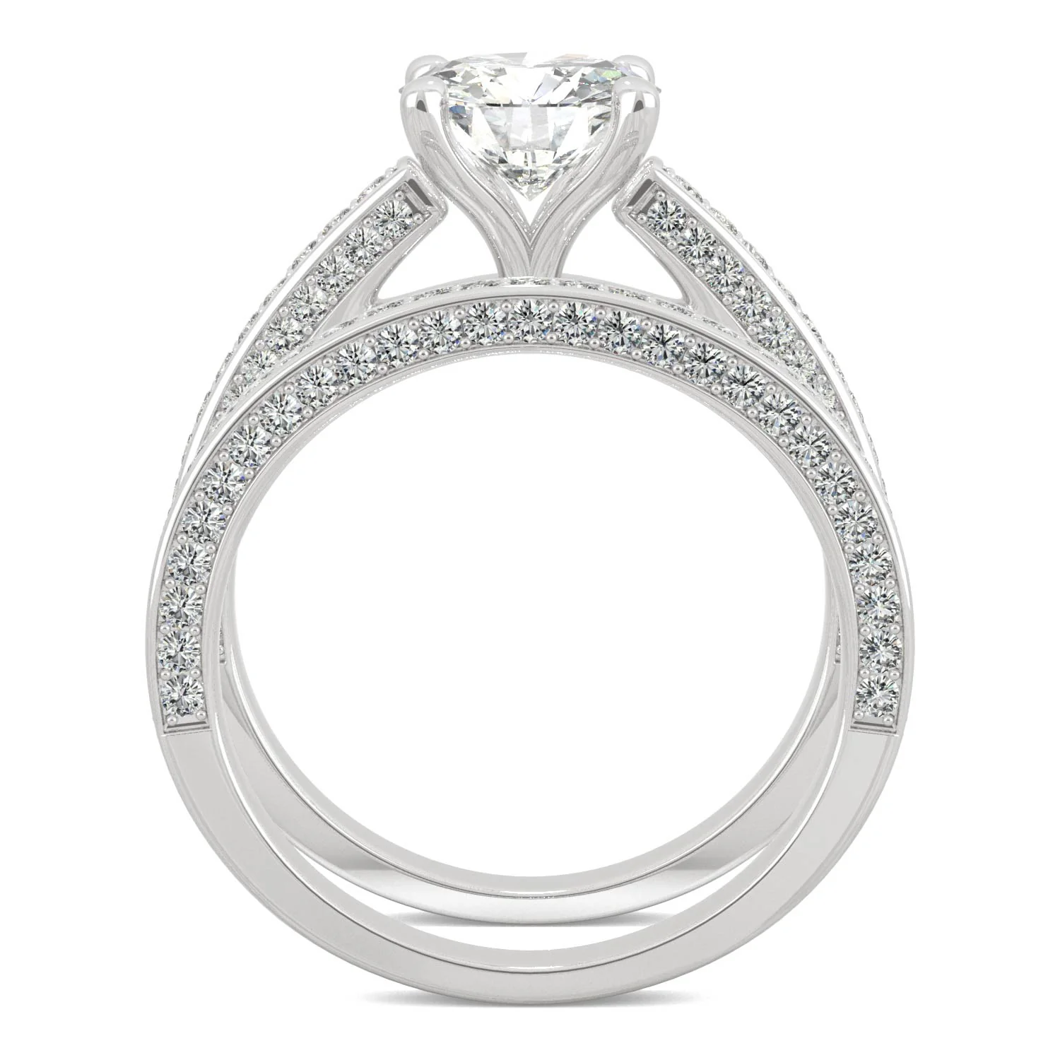 2.71 CTW DEW Round Moissanite Side-Stone Bridal Set in 14K White Gold - Image 3