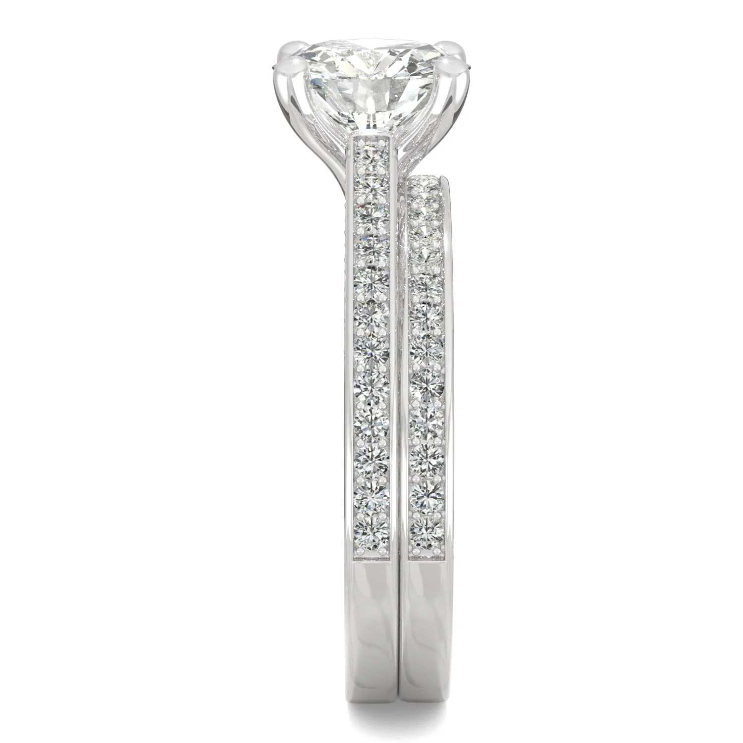 2.71 CTW DEW Round Moissanite Side-Stone Bridal Set in 14K White Gold - Image 5