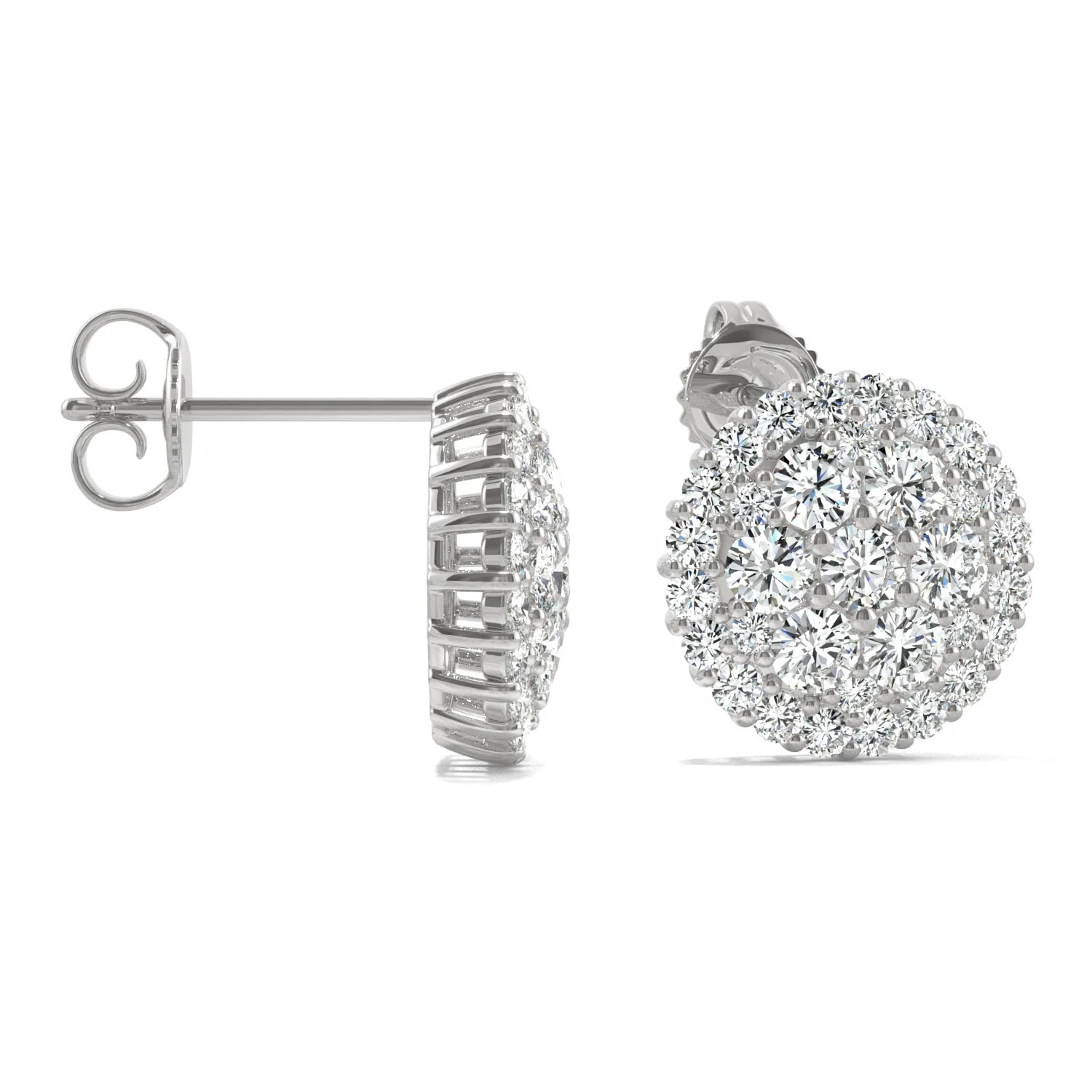 1.04 CTW DEW Round Moissanite Pave Stud Earrings in 14K White Gold - Image 2