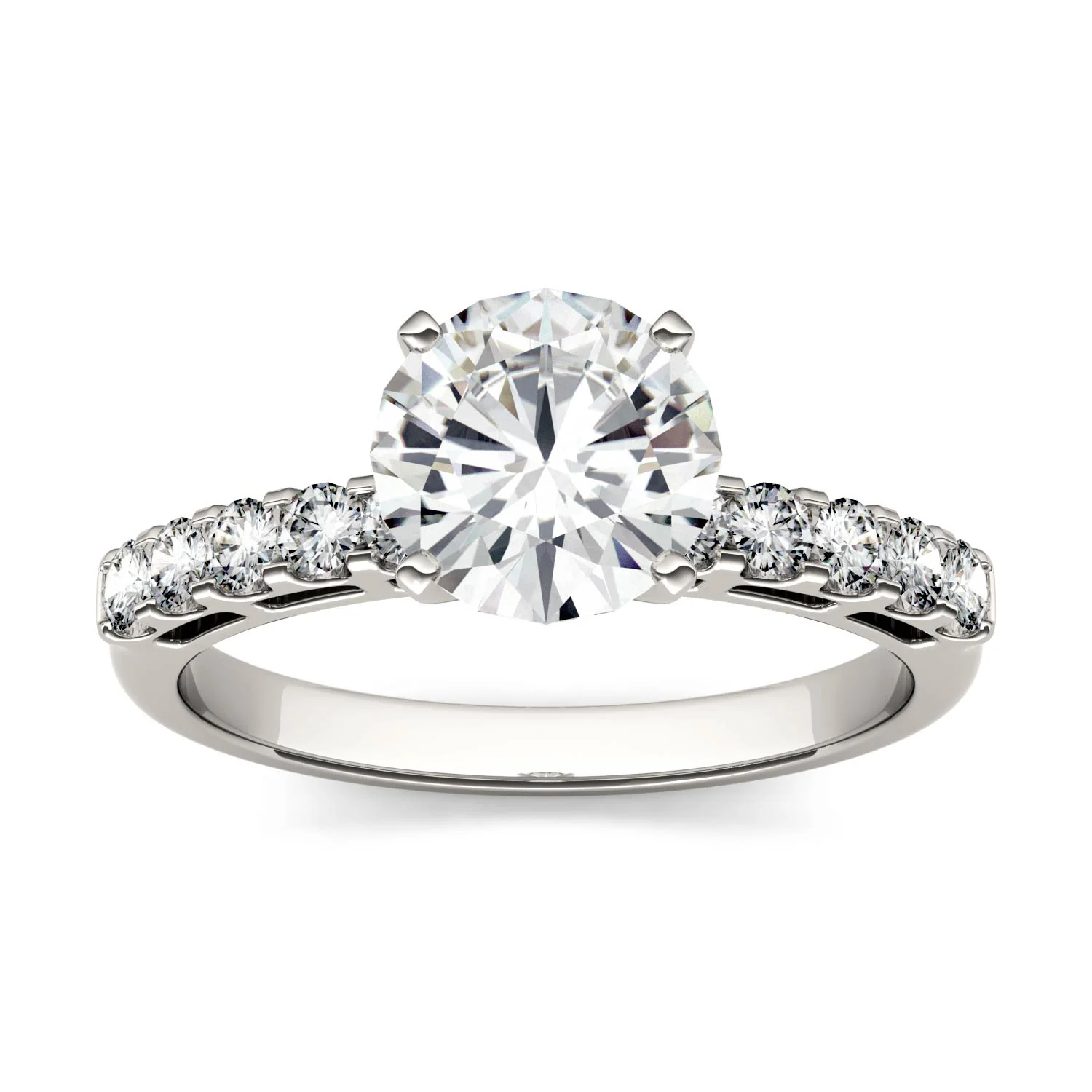 1.80 CTW DEW Round Moissanite Engagement Ring in 14K White Gold