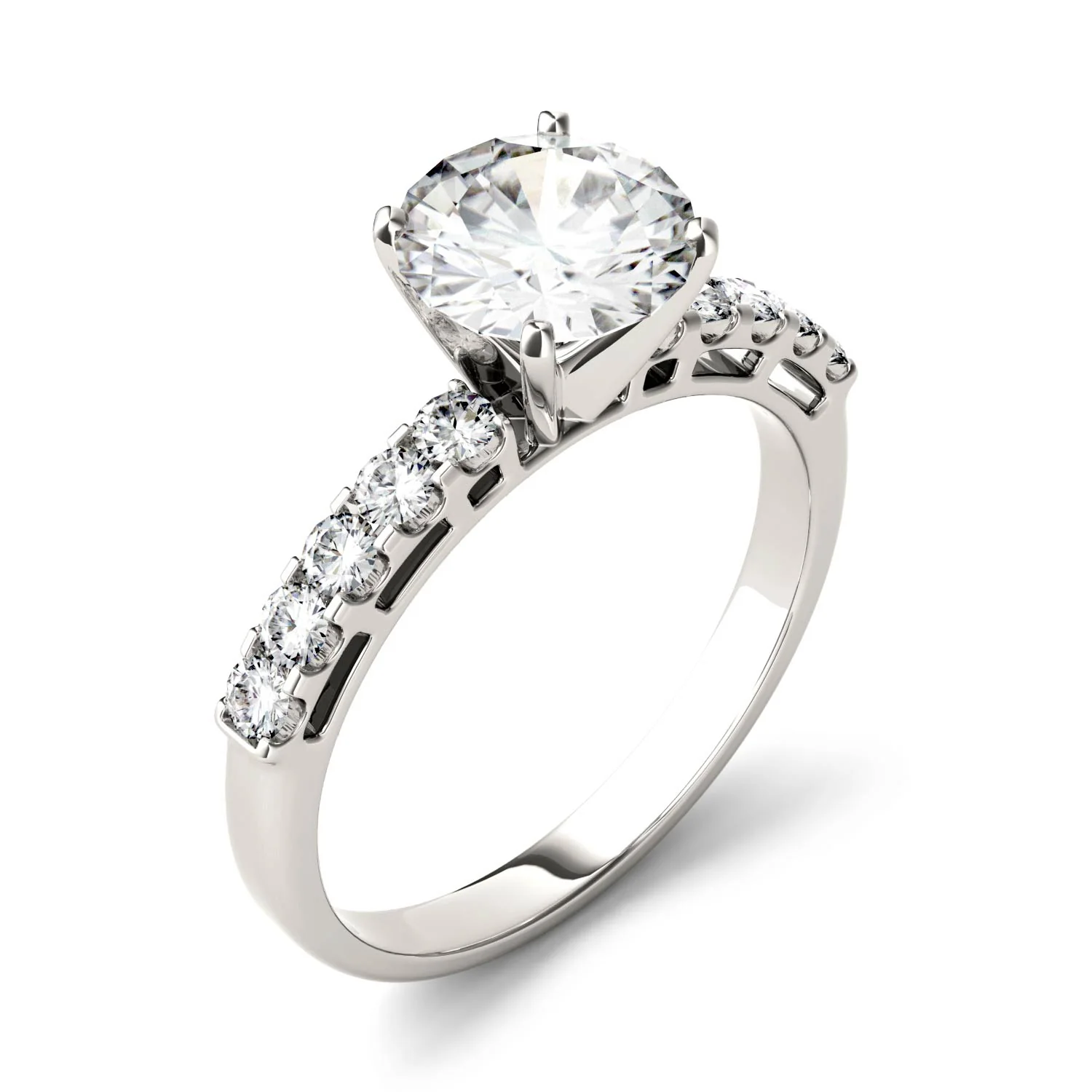 1.80 CTW DEW Round Moissanite Engagement Ring in 14K White Gold - Image 2
