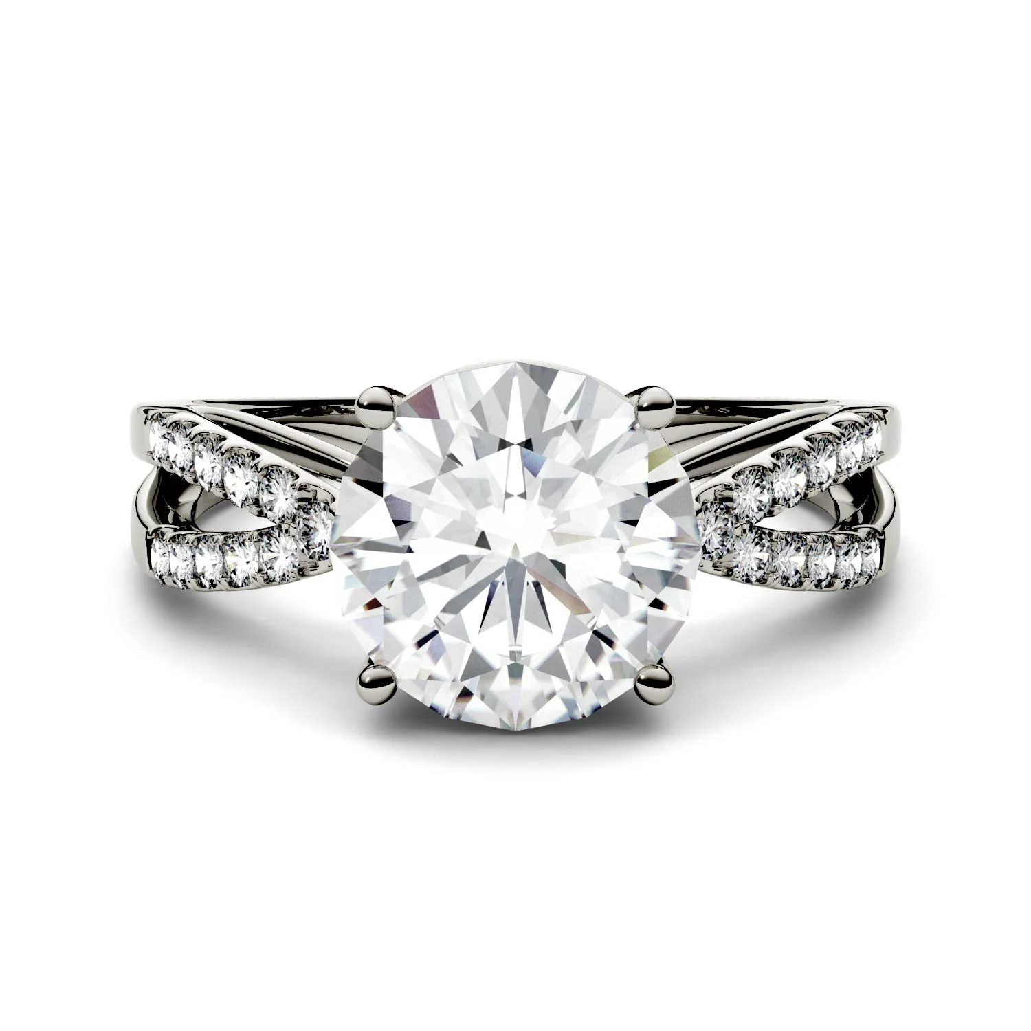 2.92 CTW DEW Round Moissanite Engagement Ring in 14K White Gold